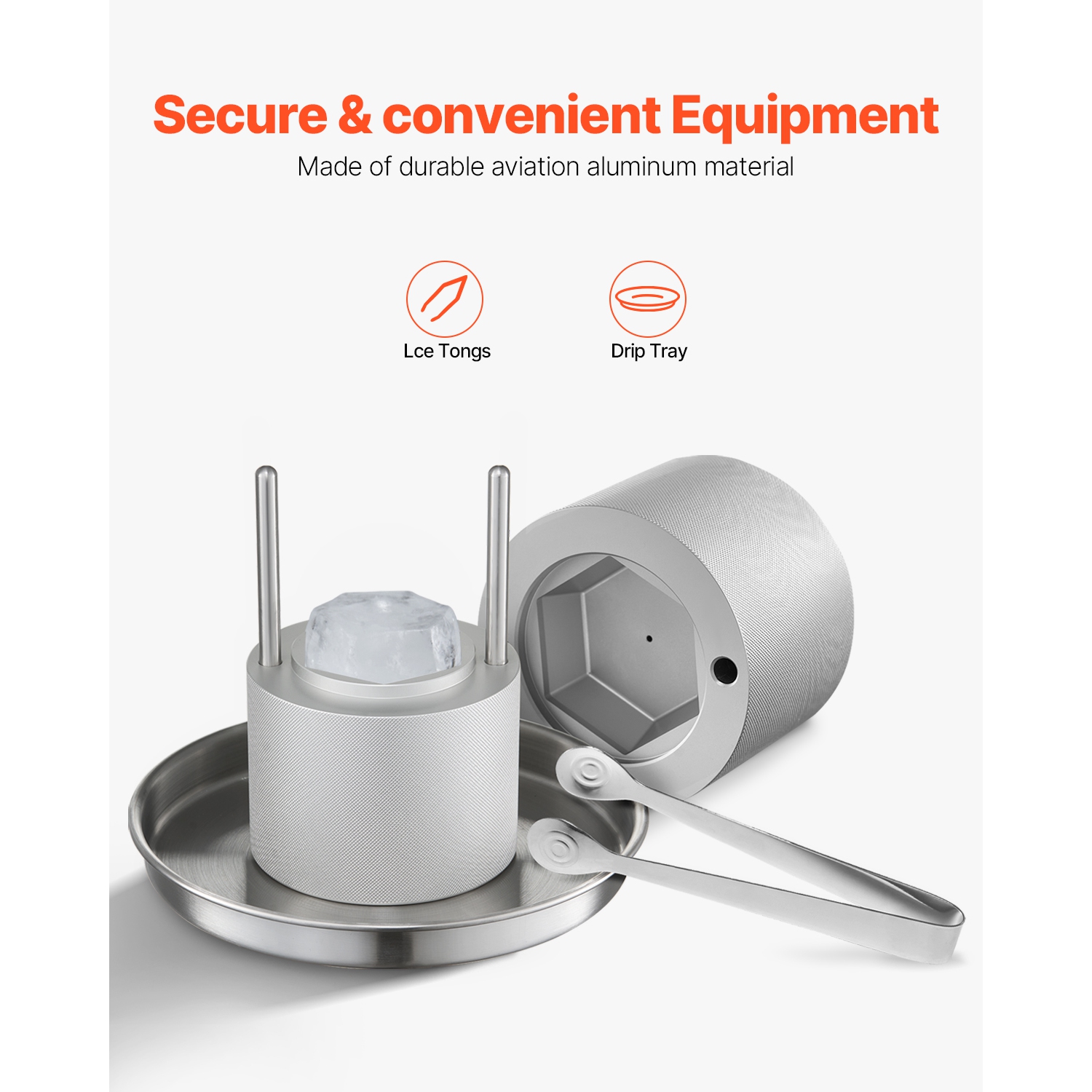 VEVOR 2.4" Ice Diamond Press, Ice Ball Maker, Aviation Aluminum Diamond Ice Ball Press Kit for Ice Diamond, Ice Press with Tong and Drip Tray, for