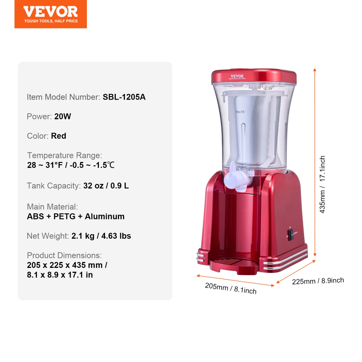 VEVOR Slushy Machine for Home, 32oz Tank Home-use Margarita Machine, Smoothie Frozen Drink Maker with Food-grade Materials, Slushie Machine for Home