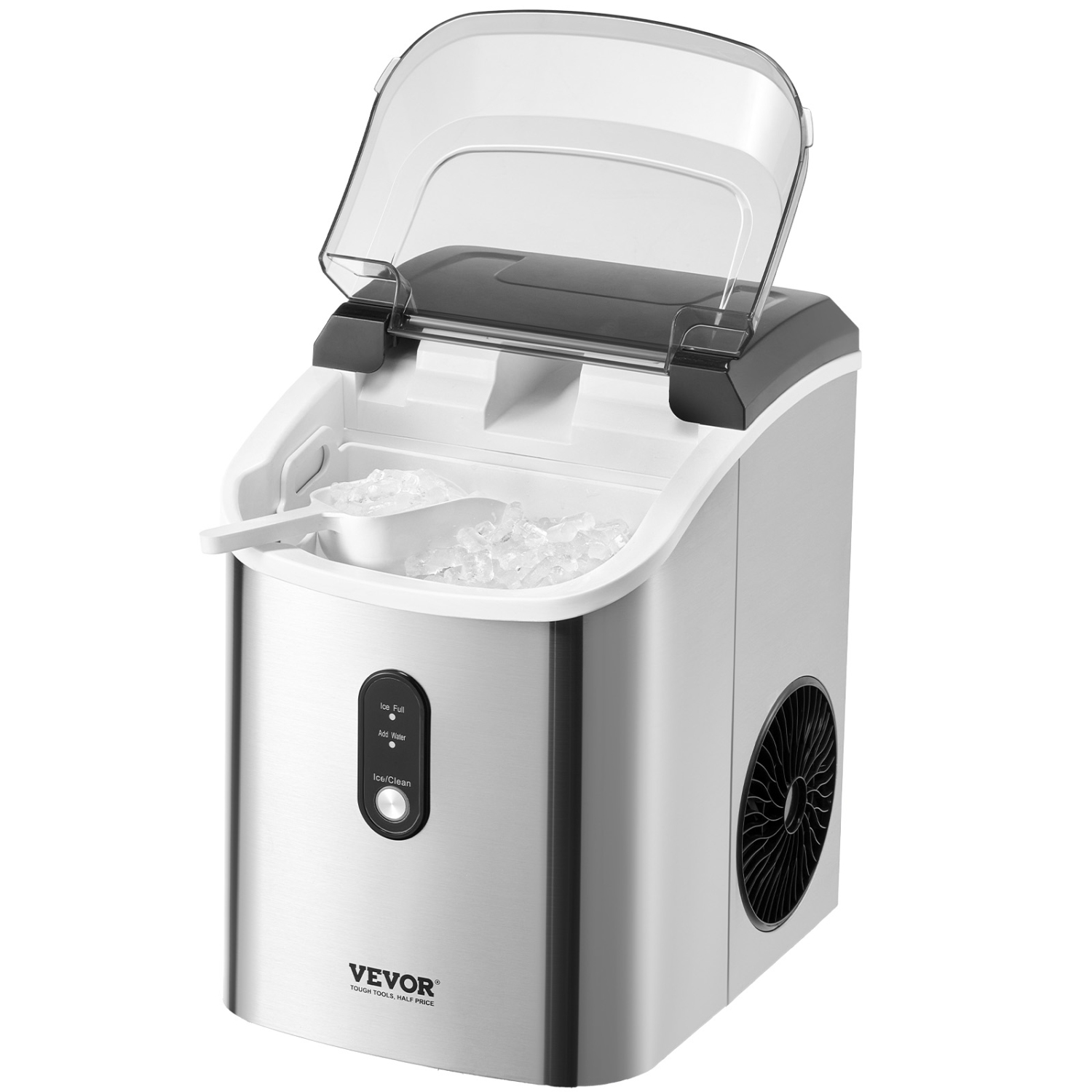 VEVOR 33lbs/24H Nugget Ice Maker, Pebble Ice Maker with Self Cleaning, Chewable Ice Maker with Ice Scoop & Basket, Stainless Steel Ice Machine with