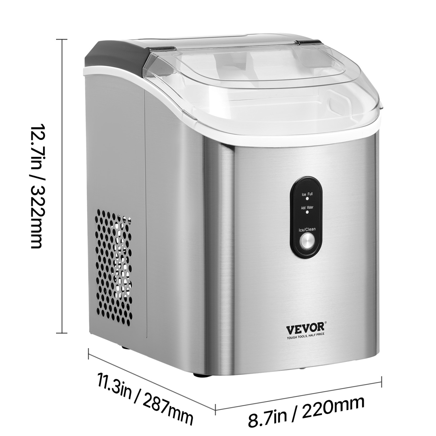VEVOR 33lbs/24H Nugget Ice Maker, Pebble Ice Maker with Self Cleaning, Chewable Ice Maker with Ice Scoop & Basket, Stainless Steel Ice Machine with