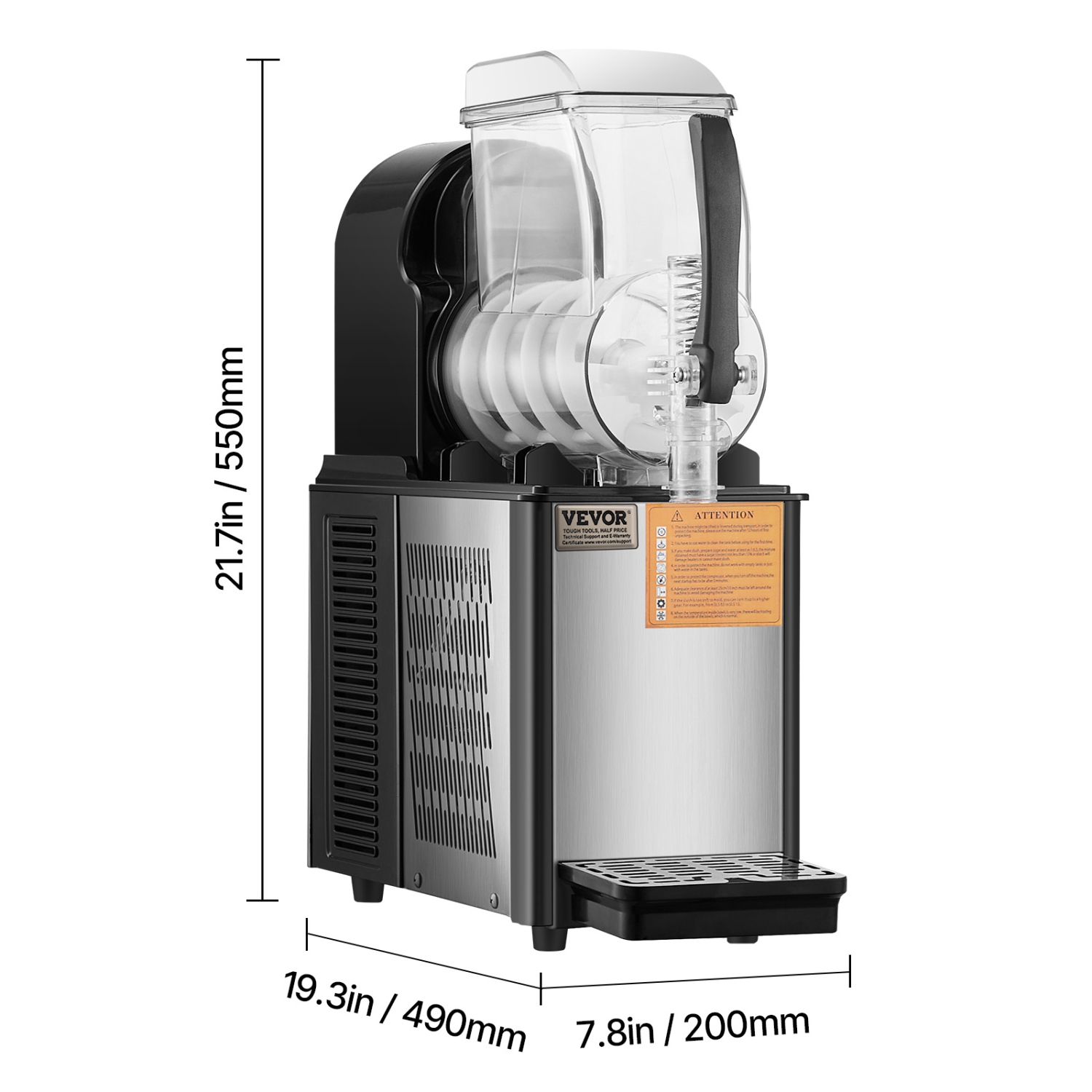 VEVOR 4L Commercial Slushy Machine, Single Tank Frozen Drink Machine, 16 Cups Stainless Steel Margarita Smoothie Frozen Drink Maker, Slushie Maker