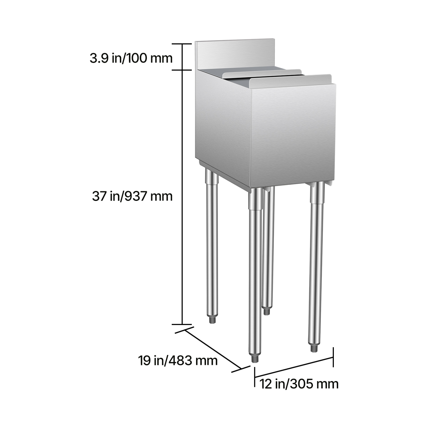VEVOR 12 x 19 x 37 in Commercial Ice Bin, 28 L Underbar Ice Bin, Stainless Steel Ice Chest with Sliding Lid, Bottle Holders, Adjustable Bullet Feet,