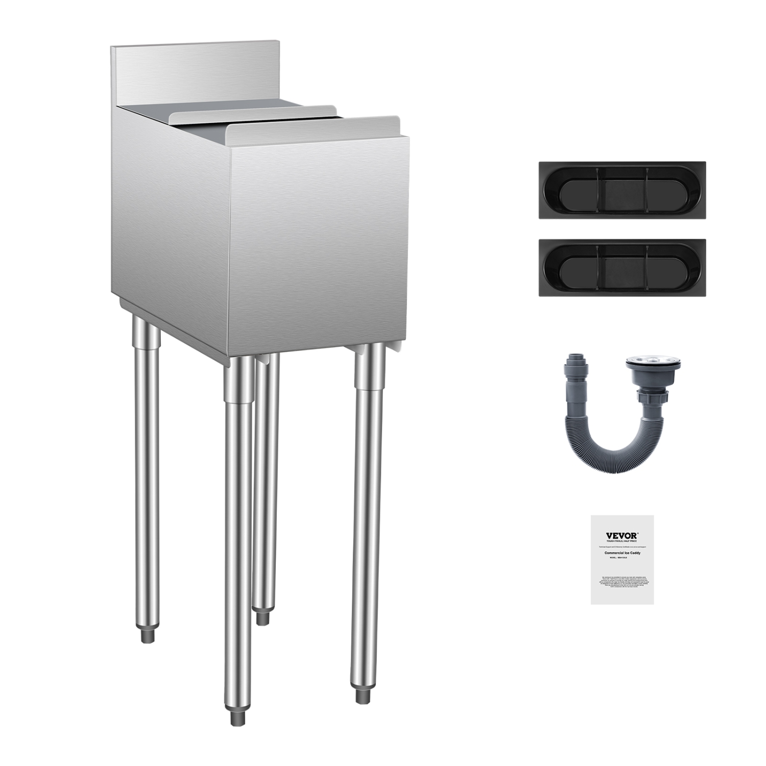 VEVOR 12 x 19 x 37 in Commercial Ice Bin, 28 L Underbar Ice Bin, Stainless Steel Ice Chest with Sliding Lid, Bottle Holders, Adjustable Bullet Feet,