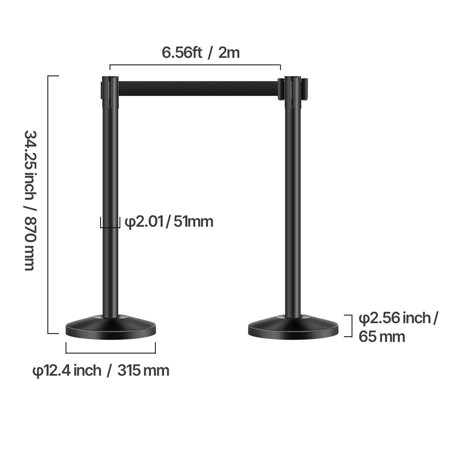 VEVOR 4 Pcs Stanchion Post, Crowd Control Barrier with 4 Retractable Belts, Carbon Steel Black Stanchion Post Queue with Sand Injection Hollow Base