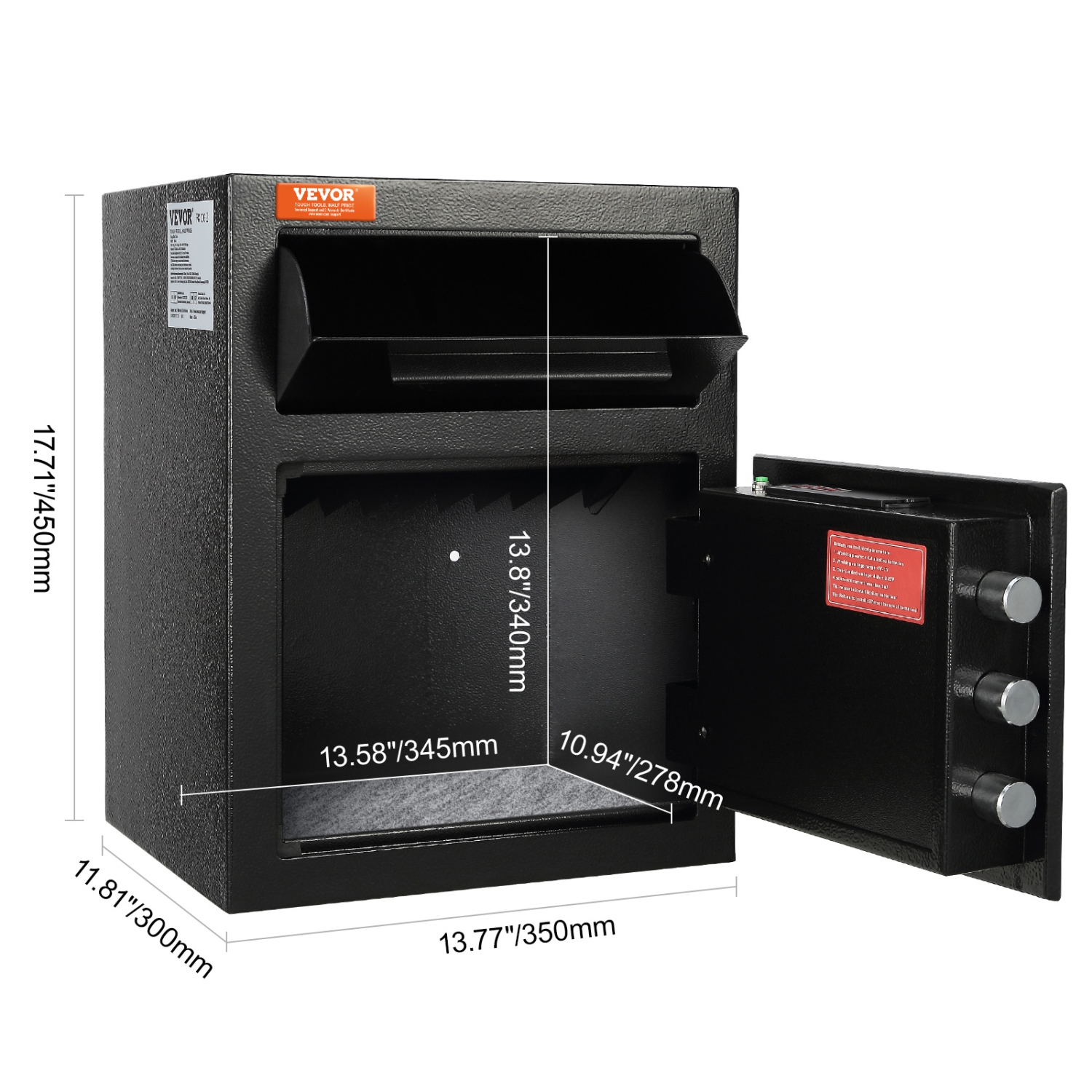 VEVOR 1.7 Cub Depository Safe, 17.71''x13.77''x13.77'',Deposit Safe with Drop Slot, Electronic Code Lock and 2 Emergency Keys, Business Drop Slot