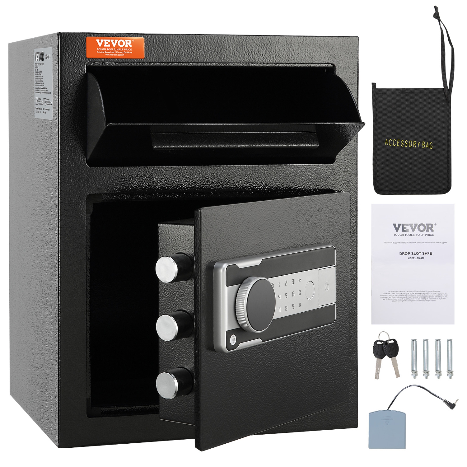 VEVOR 1.7 Cub Depository Safe, 17.71''x13.77''x13.77'',Deposit Safe with Drop Slot, Electronic Code Lock and 2 Emergency Keys, Business Drop Slot