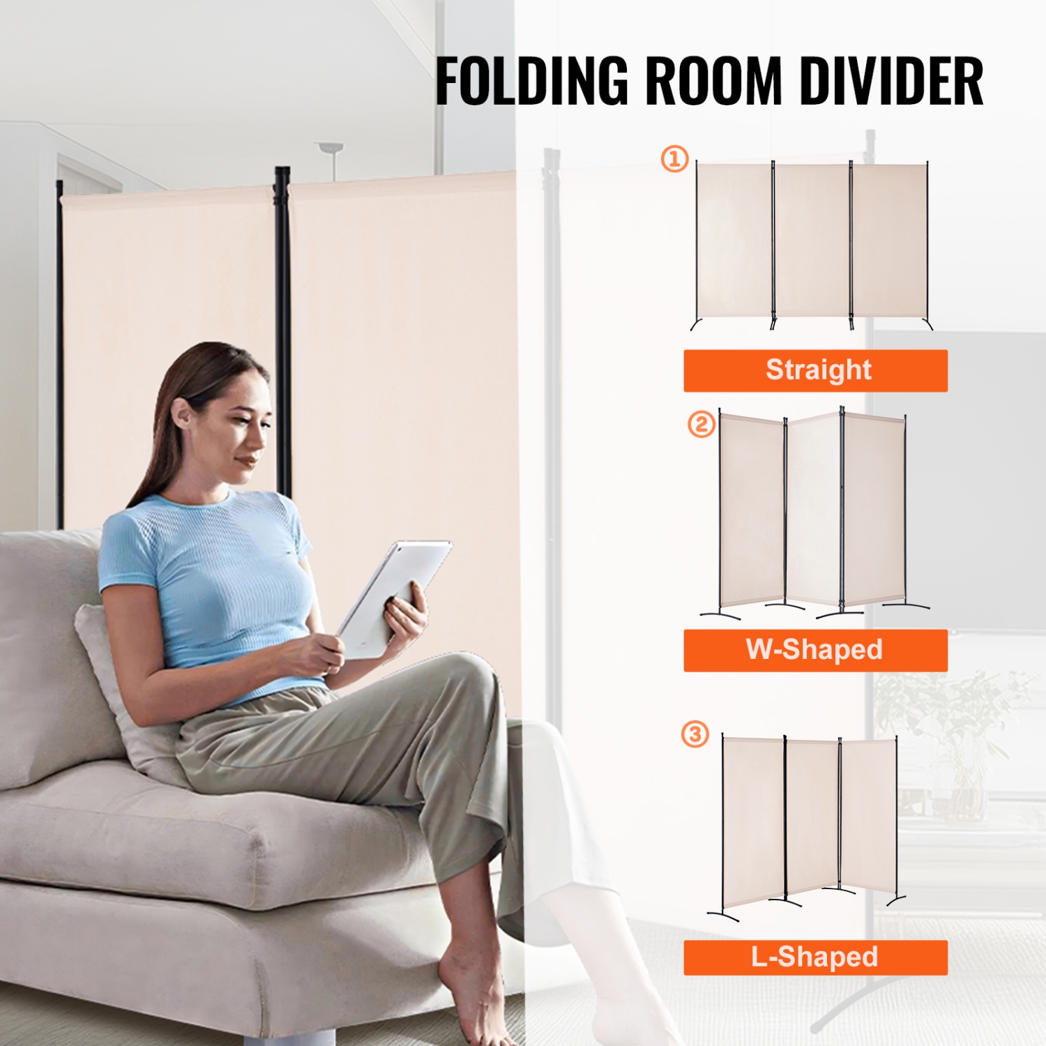 VEVOR Room Divider, 3 Panels Room Divider, Folding Privacy Screen and Portable Partition Divider for Room Separation, Freestanding Room Partitions