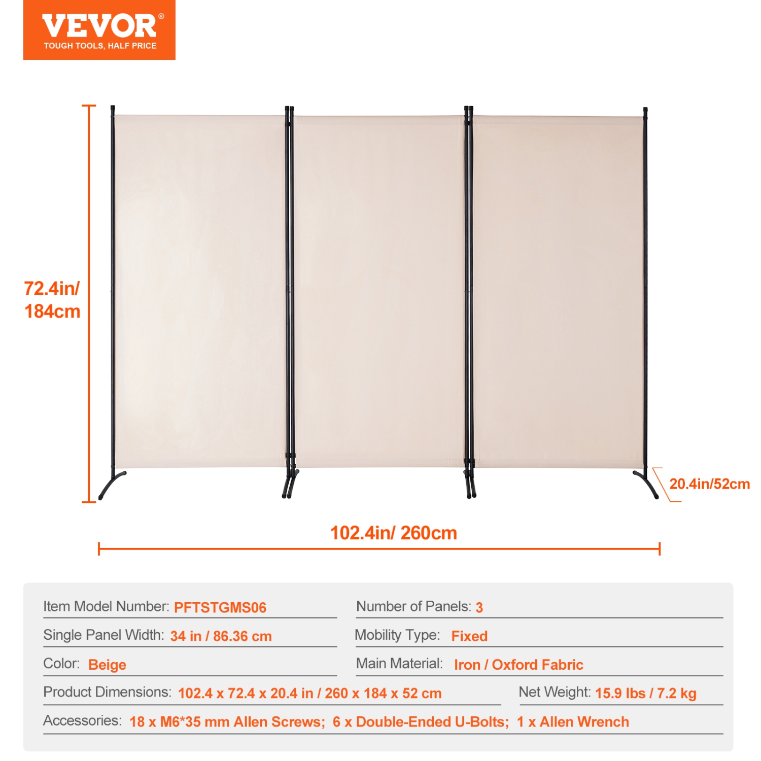 VEVOR Room Divider, 3 Panels Room Divider, Folding Privacy Screen and Portable Partition Divider for Room Separation, Freestanding Room Partitions