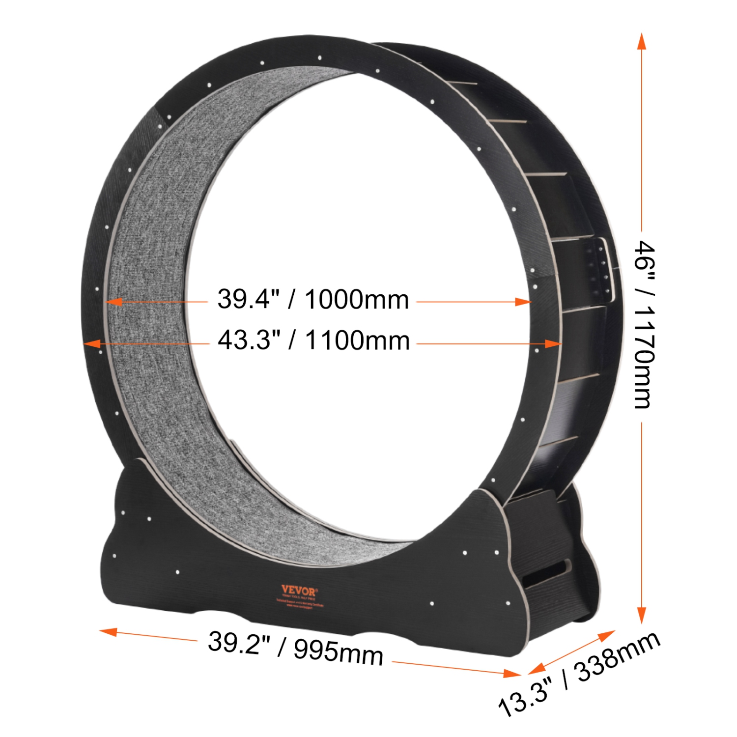 VEVOR 43.3in Wooden Cat Exercise Wheel, Large Cat Treadmill Wheel for Indoor Cats, with Detachable Carpet & Cat Teaser for Running/Walking/Training,
