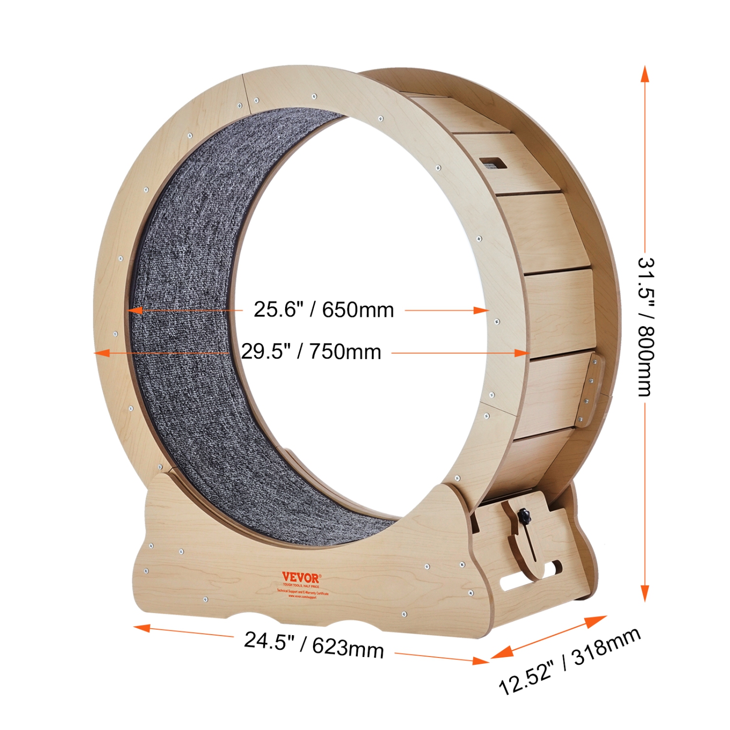 VEVOR 29.5 in Cat Exercise Wheel, Large Cat Treadmill Wheel for Indoor Cats, with Detachable Carpet and Cat Teaser for Running/Walking/Training,