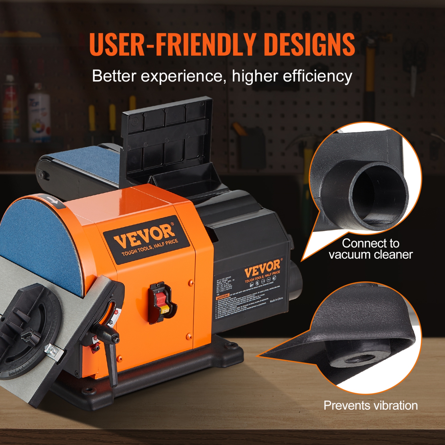 VEVOR 4 x 36 in Professional Belt Sander, 6" Disc Sander. Belt Sander with 5A Induction Motor Cast Aluminum Worktable for Woodworking, Metalworking