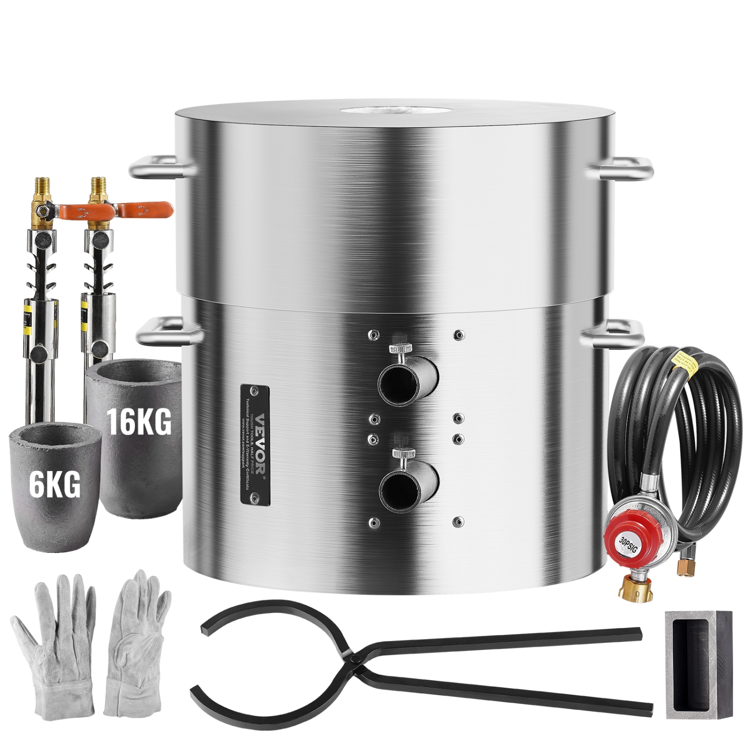VEVOR 16KG/35lbs Propane Melting Furnace Kit, Gas Metal Melting Furnace Kit, Dual Burner Foundry Home Kiln with Crucibles and Tongs, Smelting Casting
