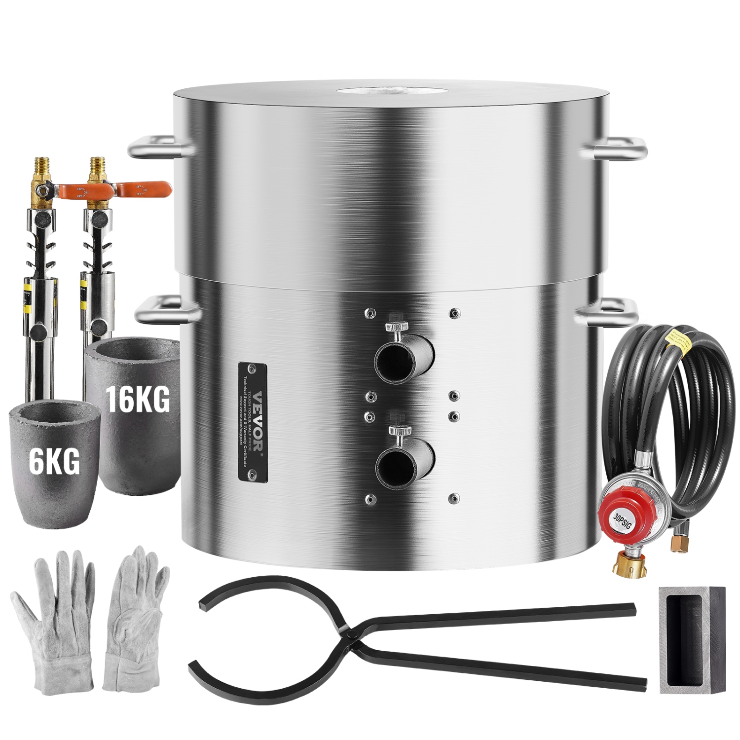 VEVOR 16KG/35lbs Propane Melting Furnace Kit, Gas Metal Melting Furnace Kit, Dual Burner Foundry Home Kiln with Crucibles and Tongs, Smelting Casting