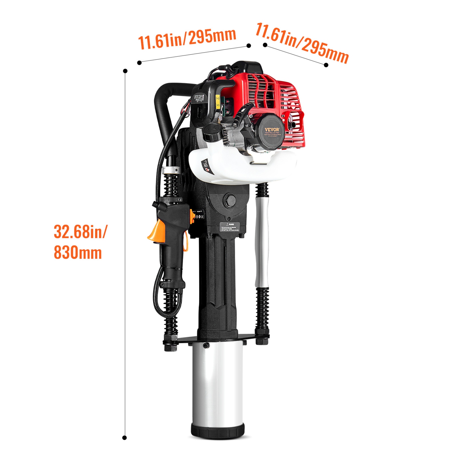 VEVOR 52cc Gas-Powered T Post Driver, 2-Stroke Engine Gasoline Fence Piling Pounder, 1300W Portable Piledriver with 3 Post Driving Head(49/69/100 mm)