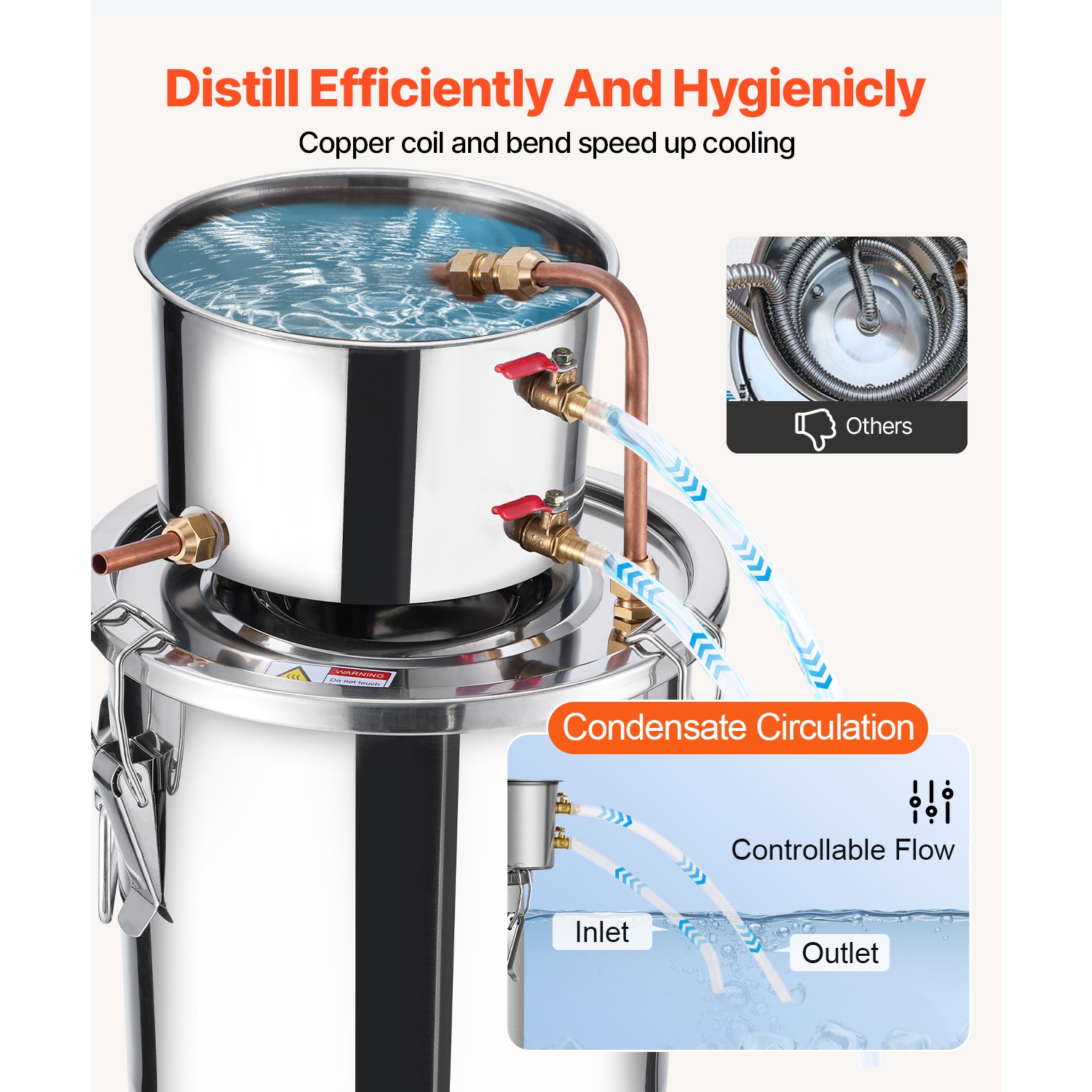 VEVOR 3 Gal / 11.4 L Alcohol Still, Stainless Steel Water Alcohol Distiller with Copper Coil, Home Brewing Refining Fermentation Kit with