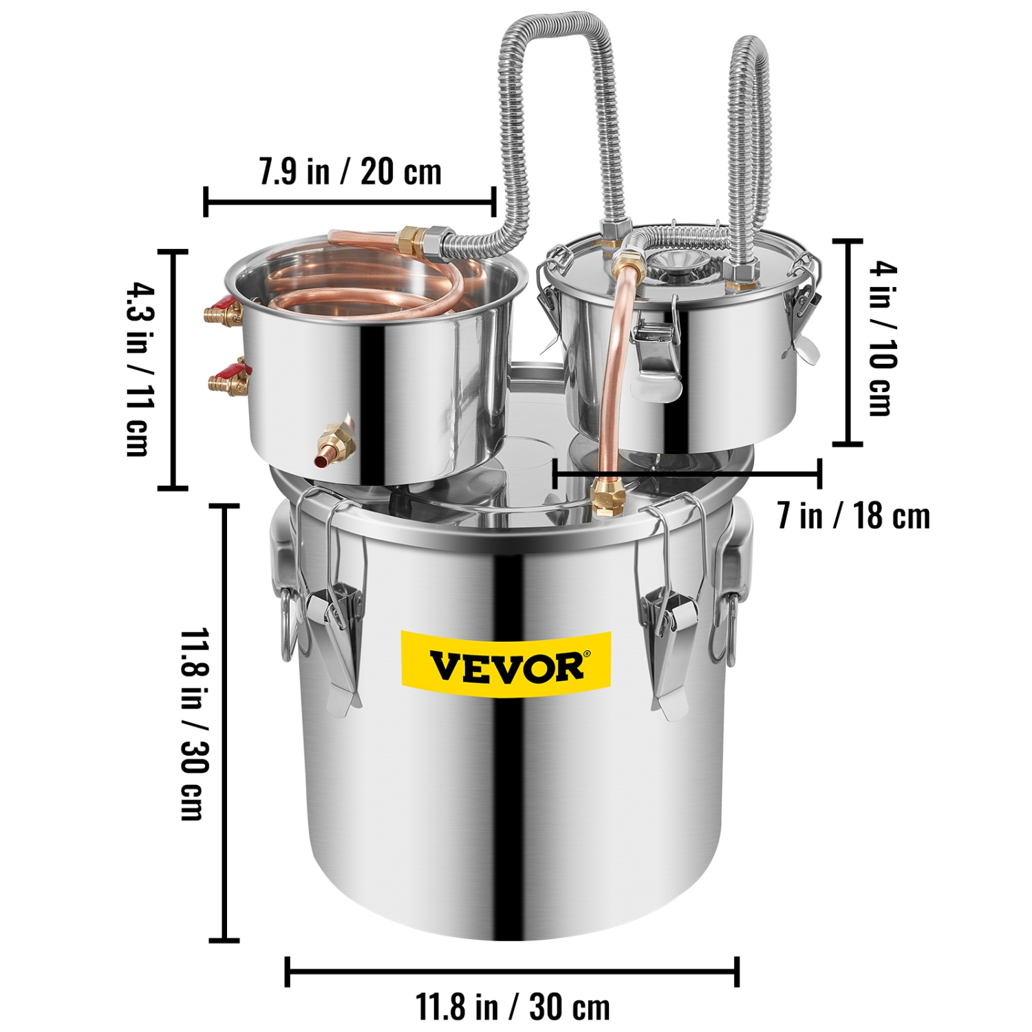 VEVOR 5 Gallon Alcohol Still, Stainless Steel Alcohol Distiller with Copper Tube & Build-in Thermometer & Water Pump,Double Thumper Keg Home Brewing