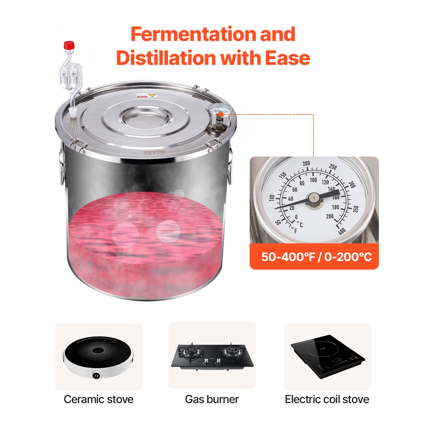 VEVOR 5 gal/19&nbsp;L Alcohol still, distillant d'alcool d'eau en acier inoxydable avec bobine en cuivre, Kit de fermentation de brassage à domicile