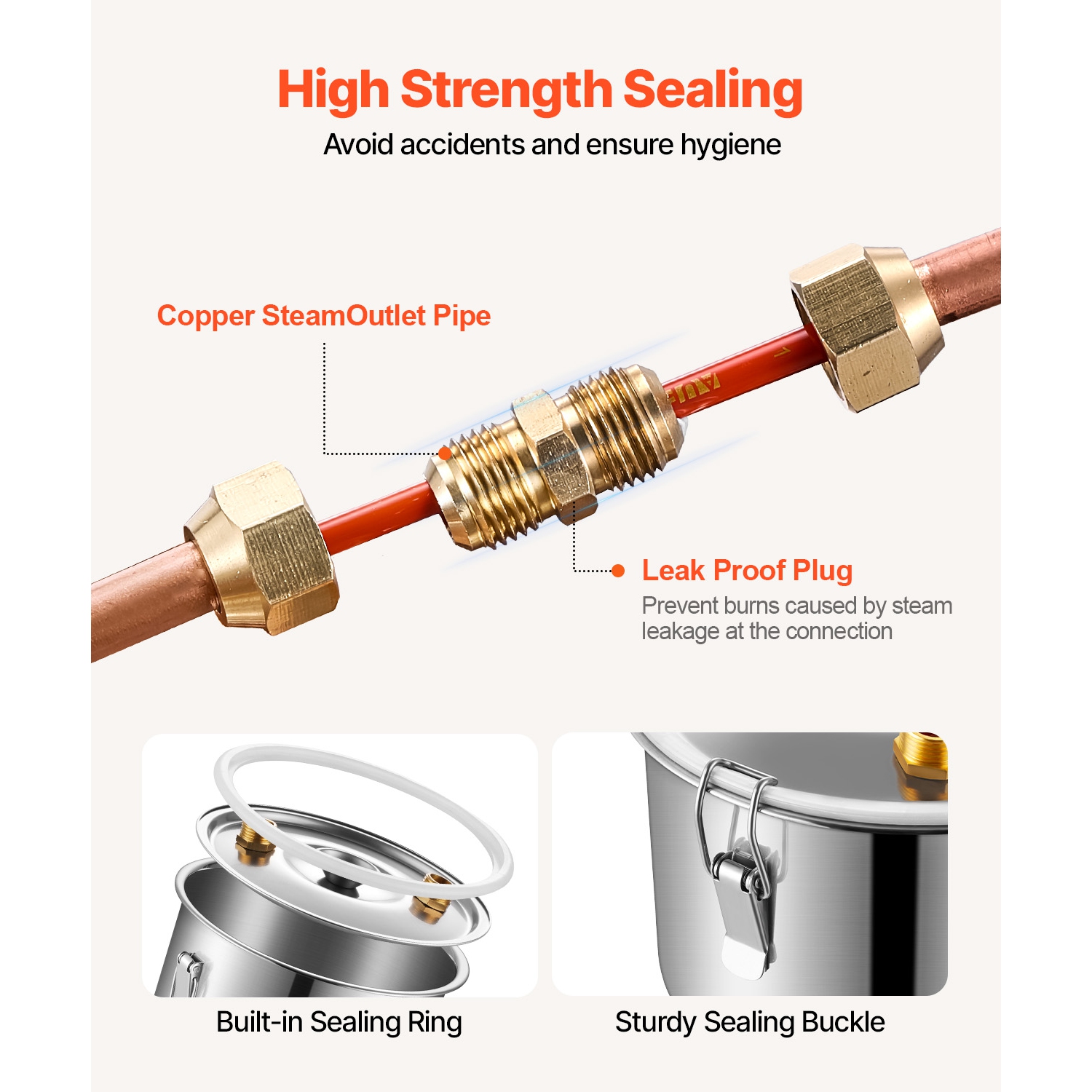 VEVOR 8 Gal / 30 L Alcohol Still, Stainless Steel Water Alcohol Distiller with Copper Coil, Home Brewing Refining Fermentation Kit with Thermometer &