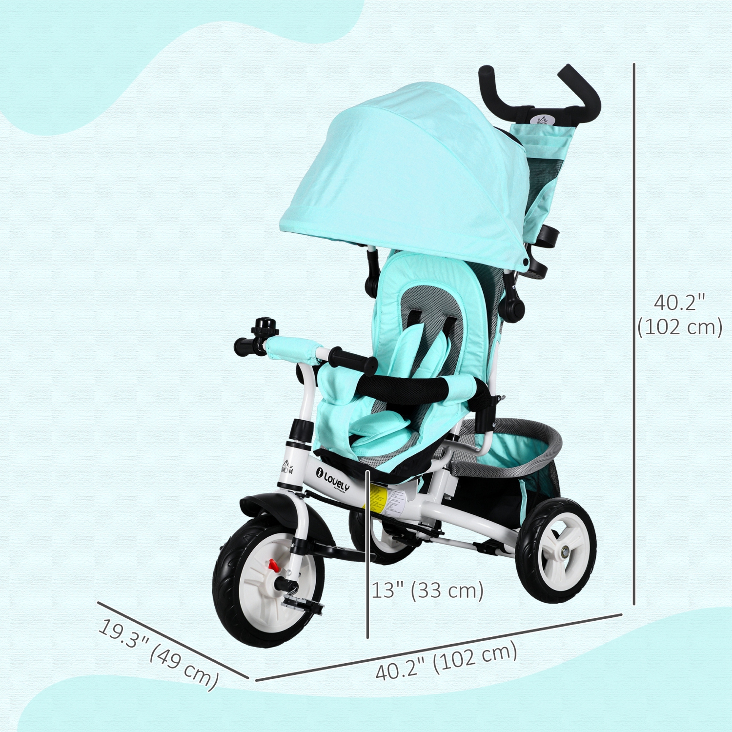 Qaba 6 in 1 Toddler Tricycle, Kids Trike with Foldable Canopy, Removable Parent-Push Handle and Cover, Storage Basket, 5-Point Safety Belt, for Child