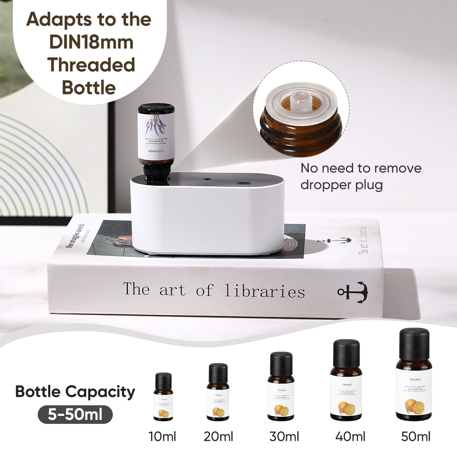 Diffuseur d'huile essentielle sans eau, mini diffuseur d'aromathérapie portatif avec 3 modes de vaporisation pour le bureau et la chambre à coucher