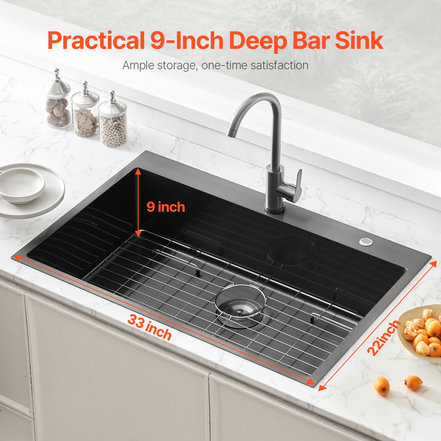 VEVOR 33 inch Kitchen Sink Workstation, 304 Stainless Steel Top Mount Sinks, Drop-In Single Bowl Farmhouse Basin with Accessories, for RV, Prep