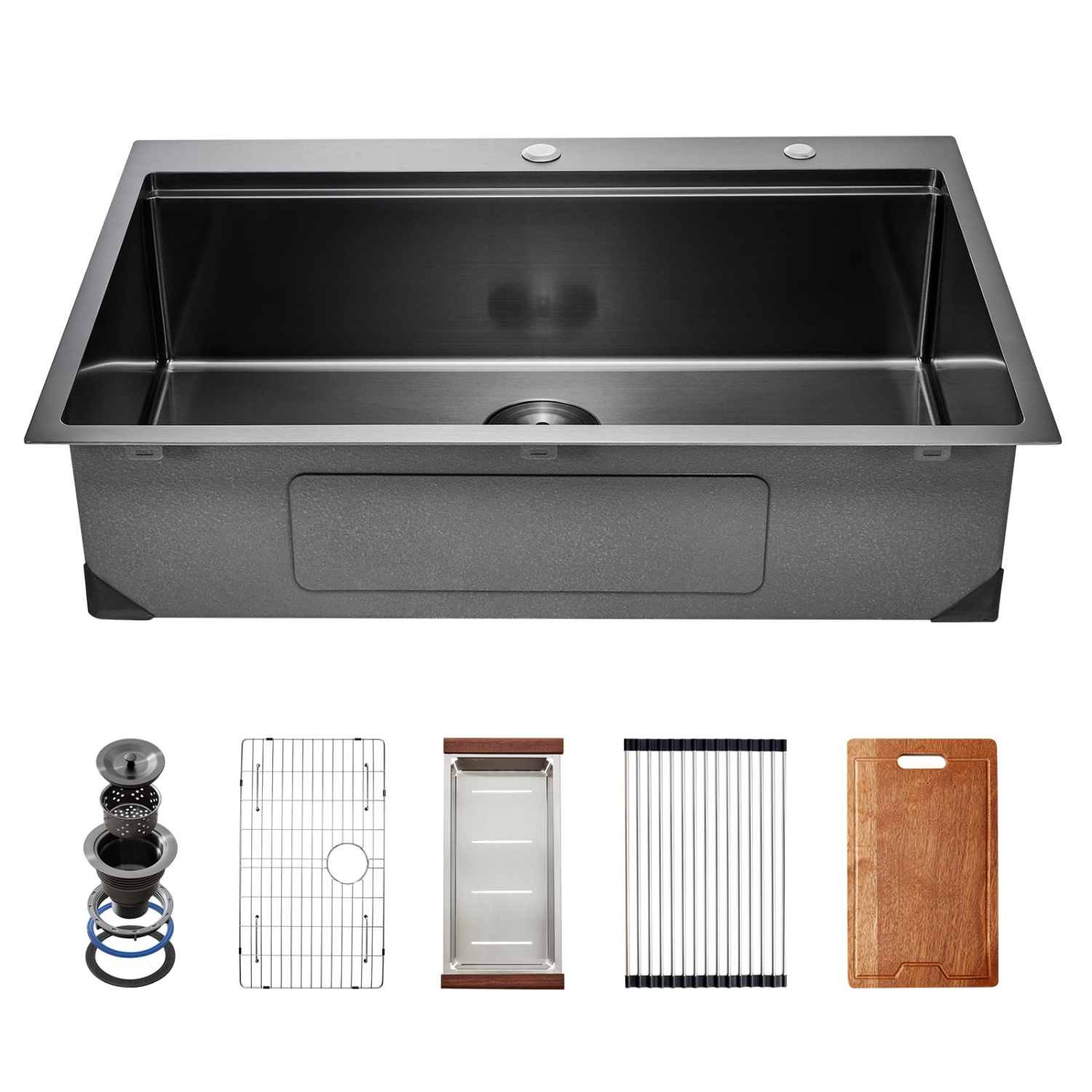 VEVOR 33 inch Kitchen Sink Workstation, 304 Stainless Steel Top Mount Sinks, Drop-In Single Bowl Farmhouse Basin with Ledge & Multiple Accessories,