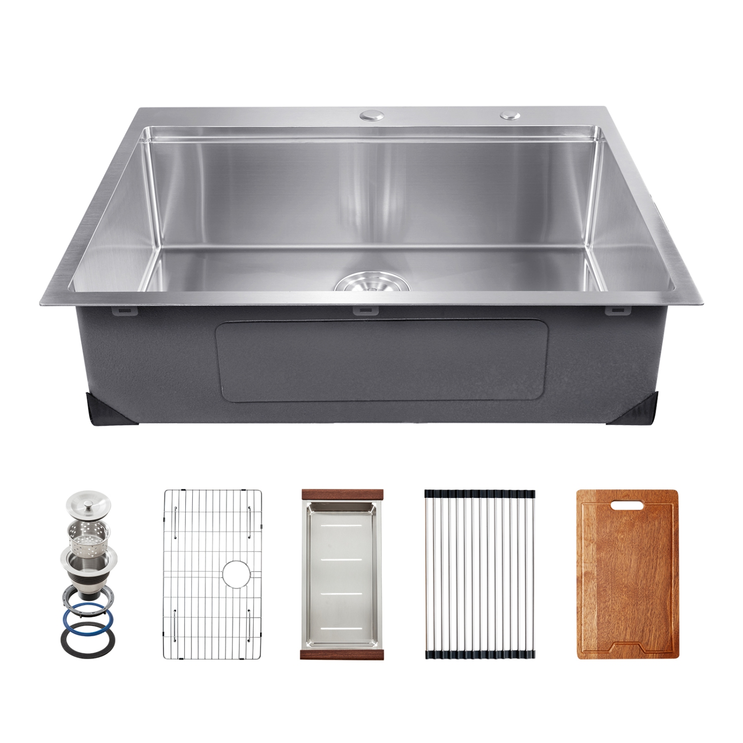 VEVOR 30 inch Kitchen Sink Workstation, 304 Stainless Steel Top Mount Sinks, Drop-In Single Bowl Farmhouse Basin with Ledge & Multiple Accessories,