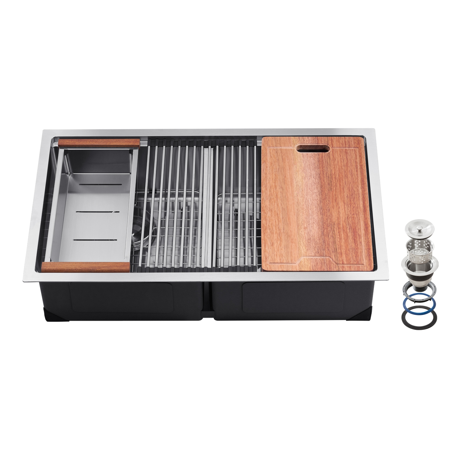 VEVOR 33 inch Kitchen Sink Workstation, 304 Stainless Steel Undermount Sink, Drop-In Double Bowl Farmhouse Basin with Ledge & Multiple Accessories,