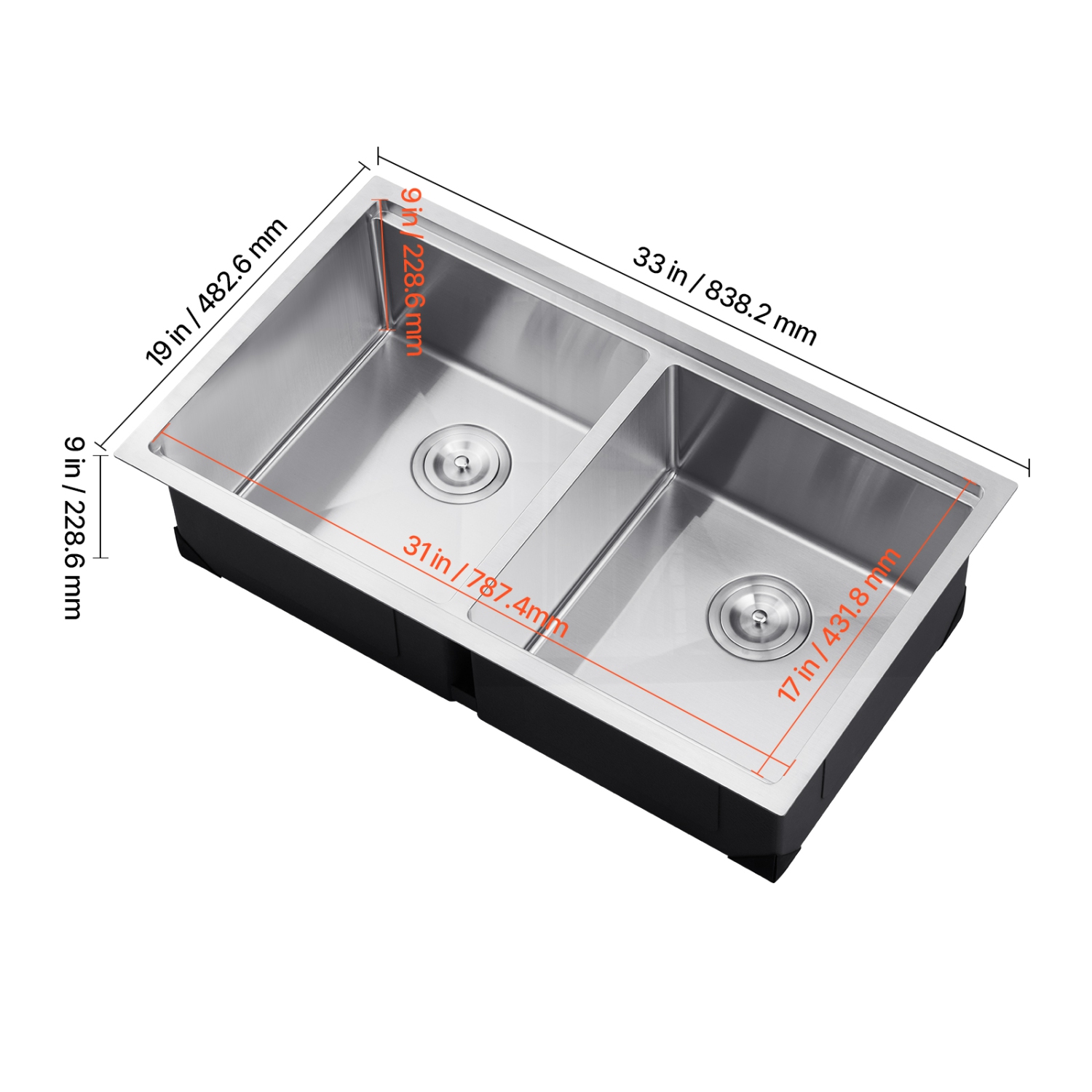 VEVOR 33 inch Kitchen Sink Workstation, 304 Stainless Steel Undermount Sink, Drop-In Double Bowl Farmhouse Basin with Ledge & Multiple Accessories,