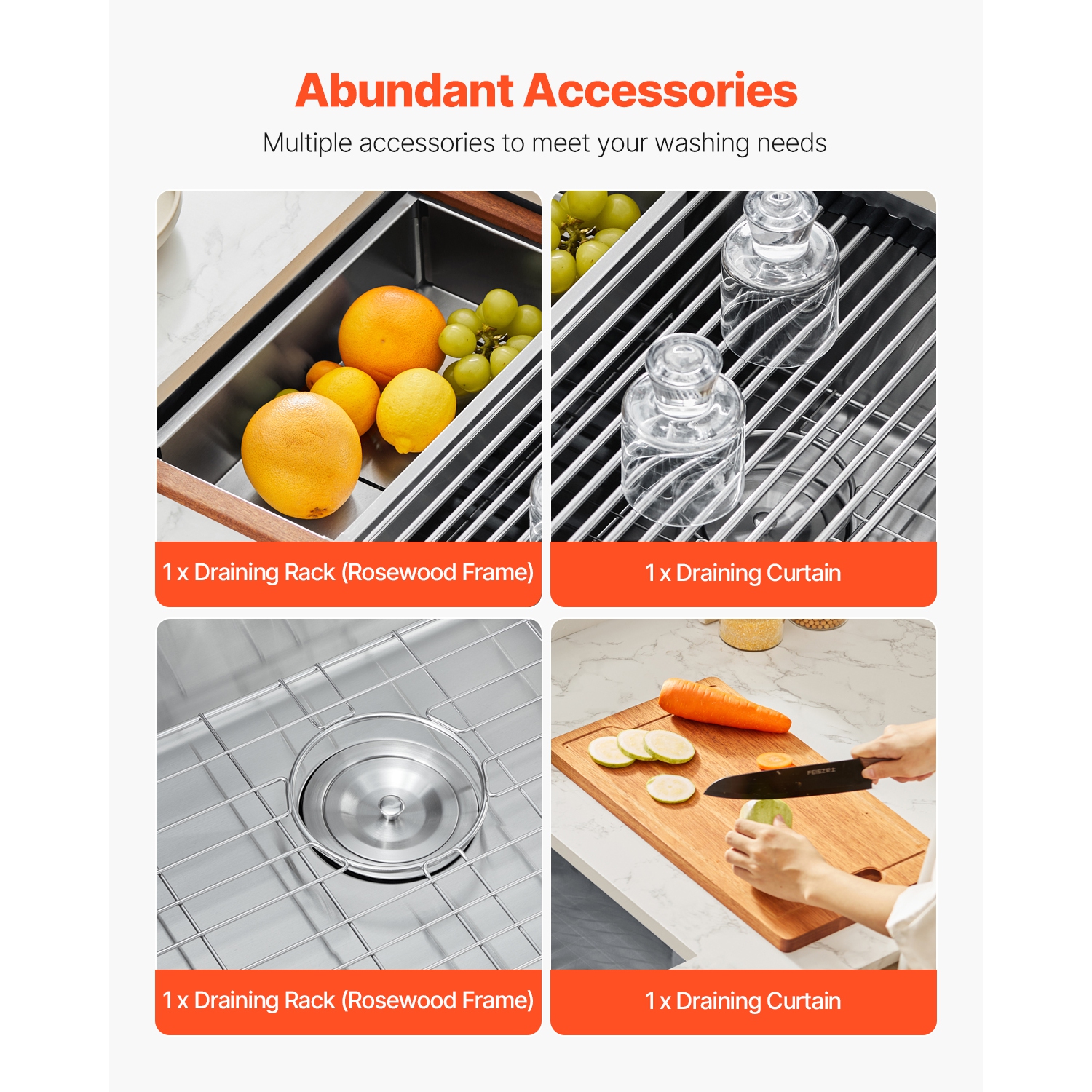 VEVOR 32 inch Kitchen Sink Workstation, 304 Stainless Steel Undermount Sink, Drop-In Single Bowl Farmhouse Basin with Ledge & Multiple Accessories,