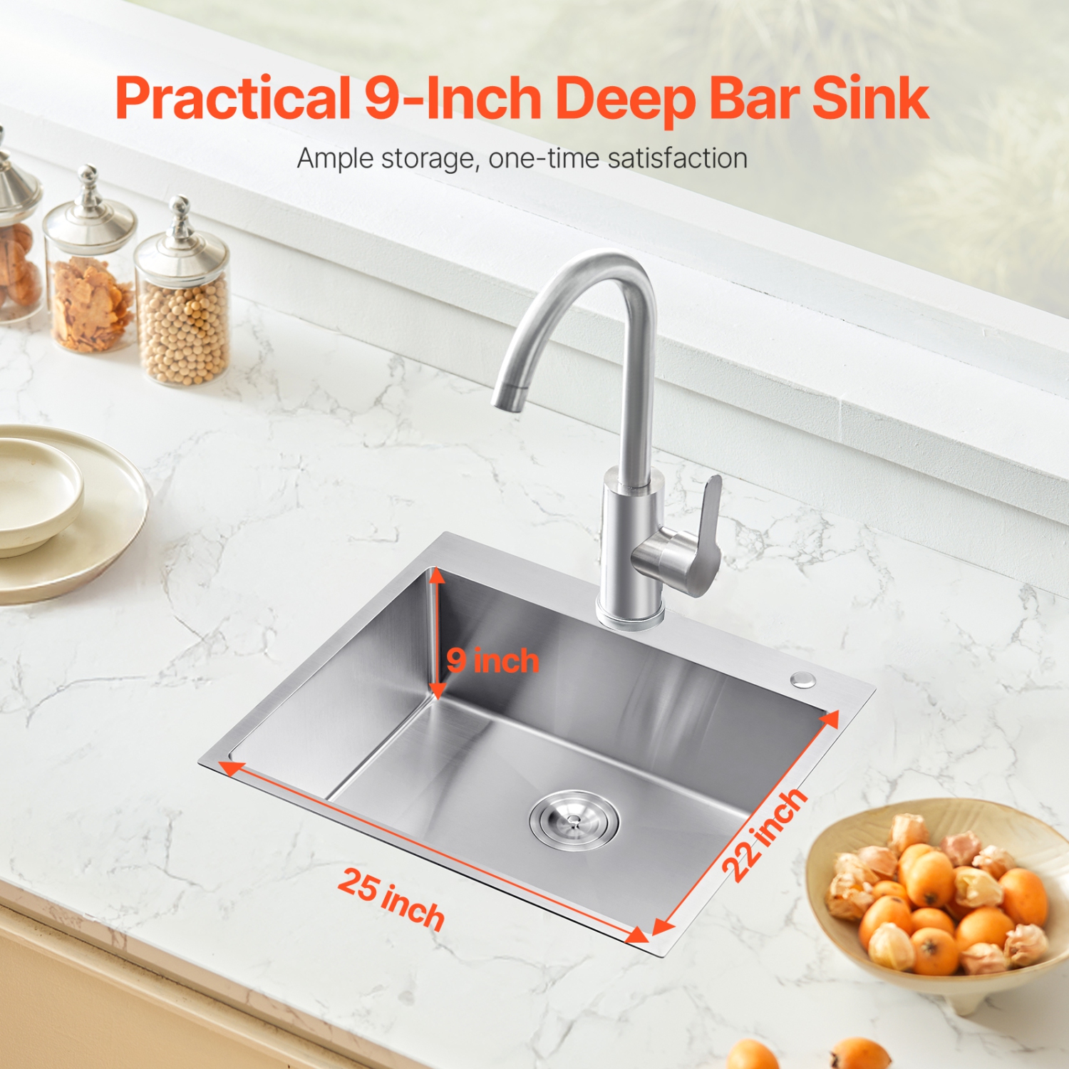 VEVOR 25 inch Kitchen Sink Workstation, 304 Stainless Steel Top Mount Sinks, Drop-In Single Bowl Farmhouse Basin with Accessories, for RV, Prep
