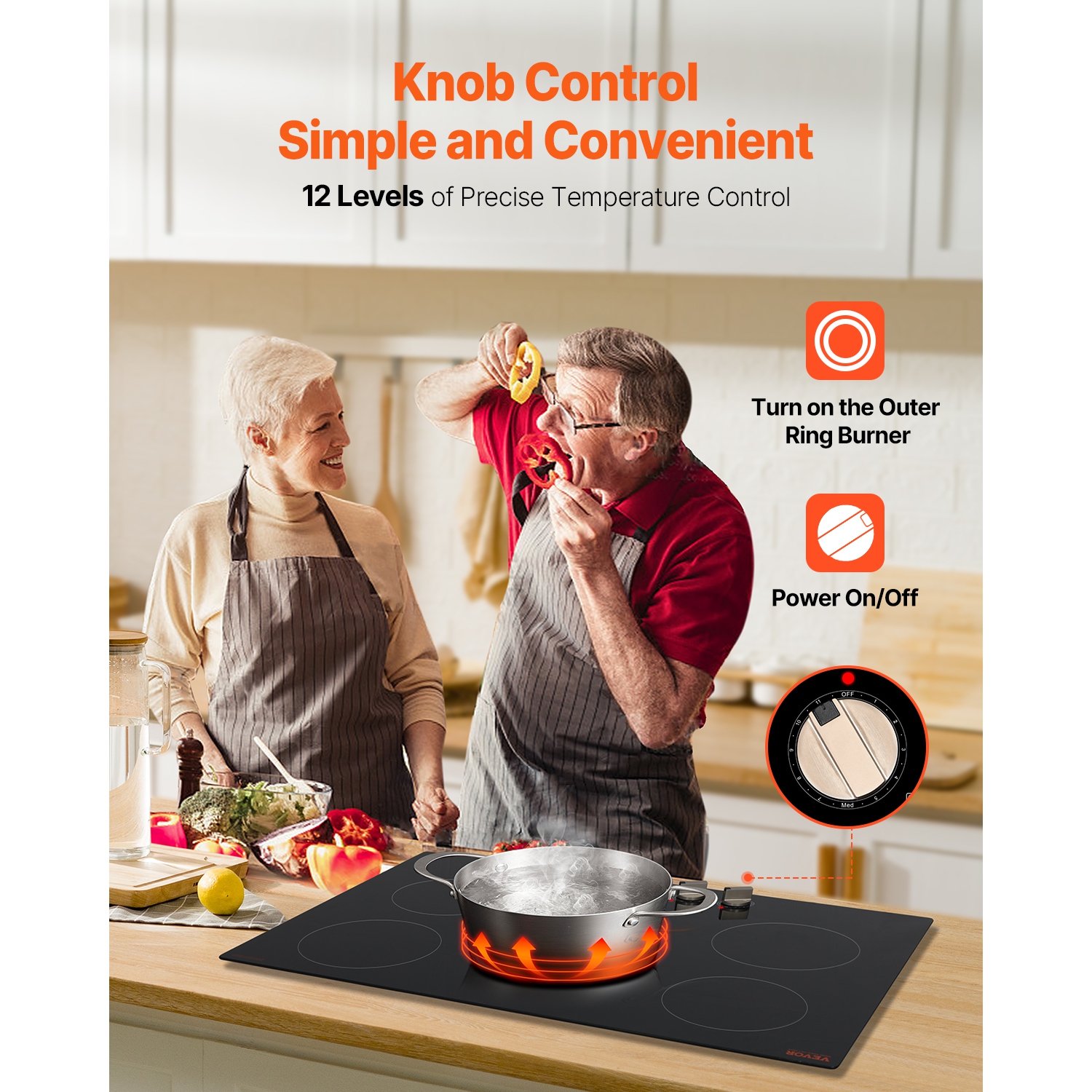 VEVOR 9200W Induction Cooktop, Electric Countertop Burner, 5 Burner Knob Control Stove, Built-in Induction Cooktop with 12 Temperature Settings,