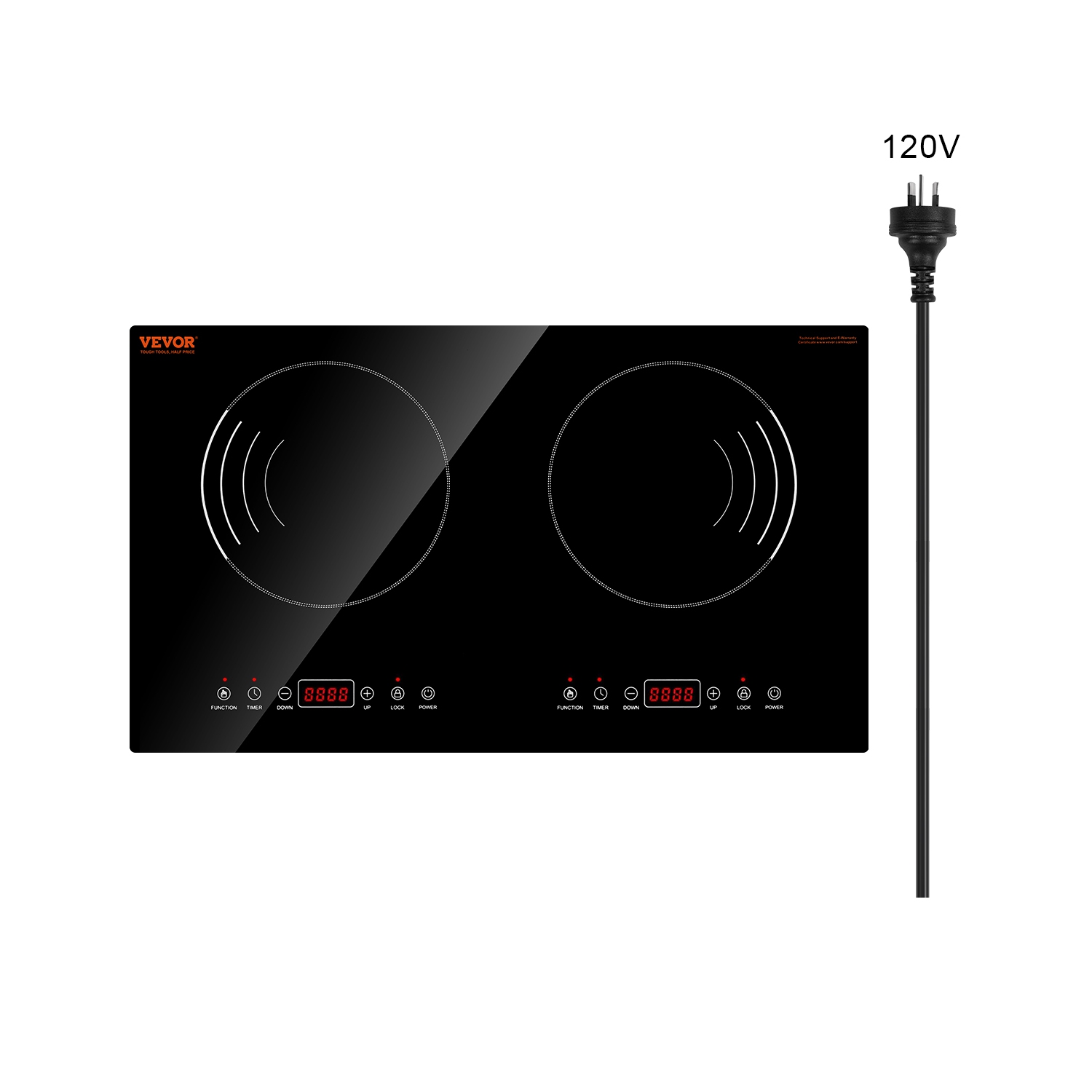VEVOR 1800W Induction Cooktop, Electric Countertop Burner, 2 Burner Touch Control Stove, Built-in Induction Cooktop with 9 Power Settings, Child