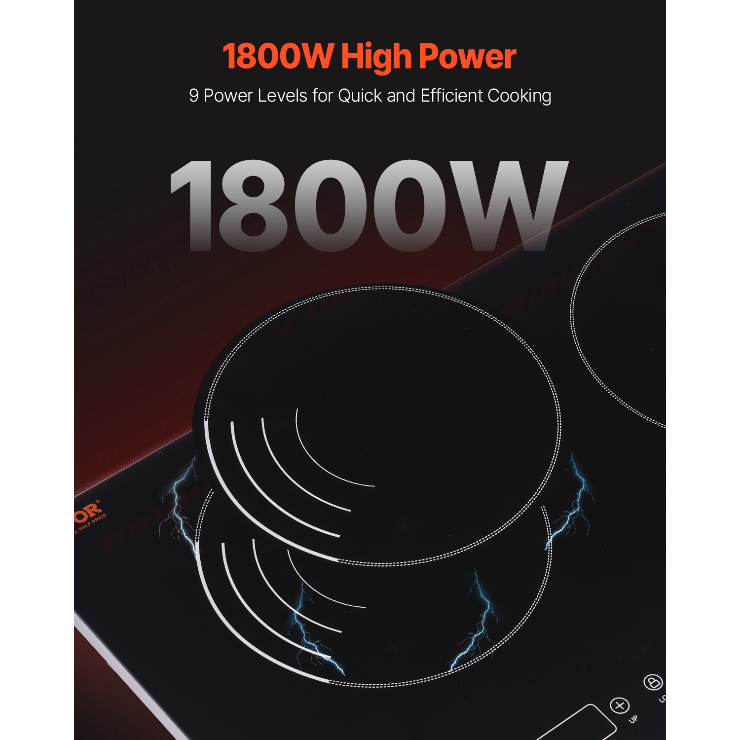 VEVOR 1800W Induction Cooktop, Electric Countertop Burner, 2 Burner Touch Control Stove, Built-in Induction Cooktop with 9 Power Settings, Child
