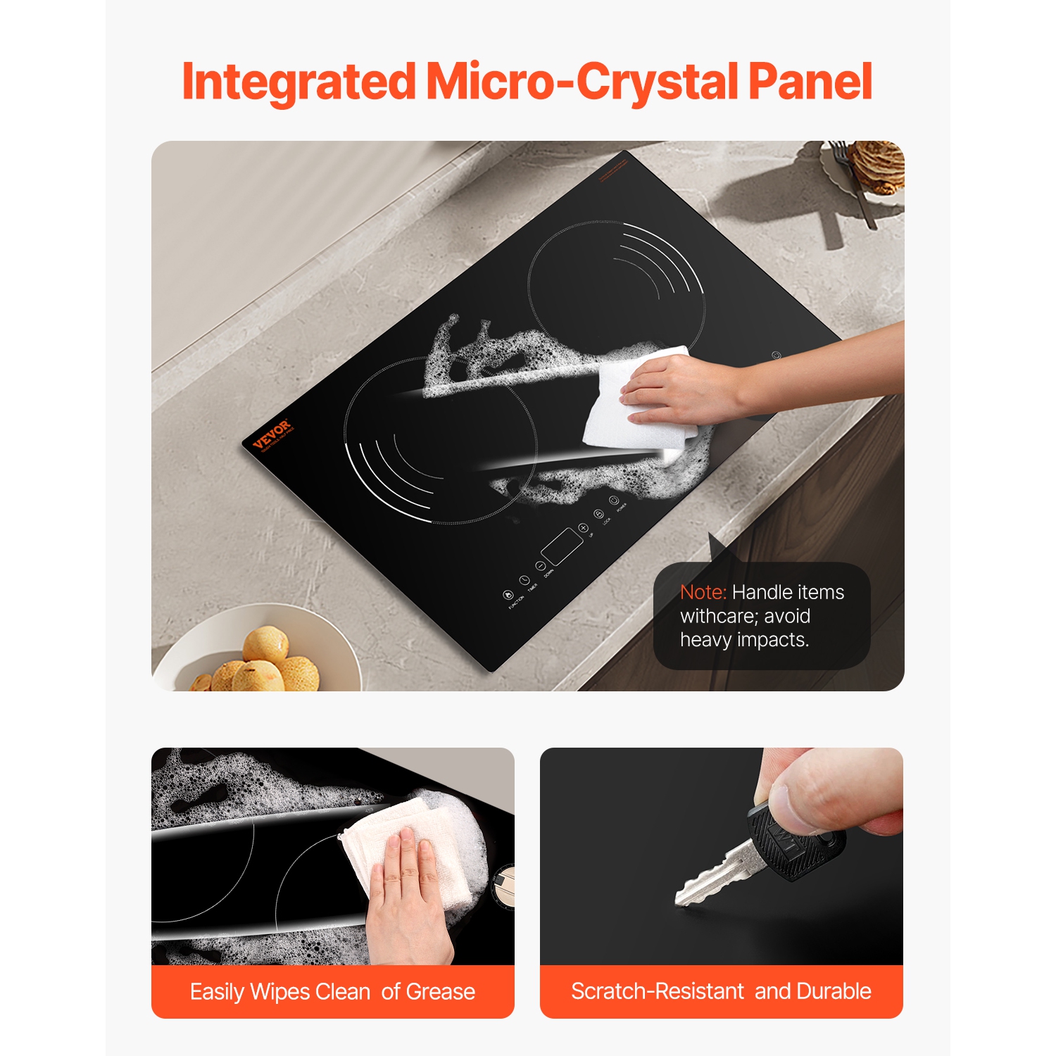 VEVOR 1800W Induction Cooktop, Electric Countertop Burner, 2 Burner Touch Control Stove, Built-in Induction Cooktop with 9 Power Settings, Child