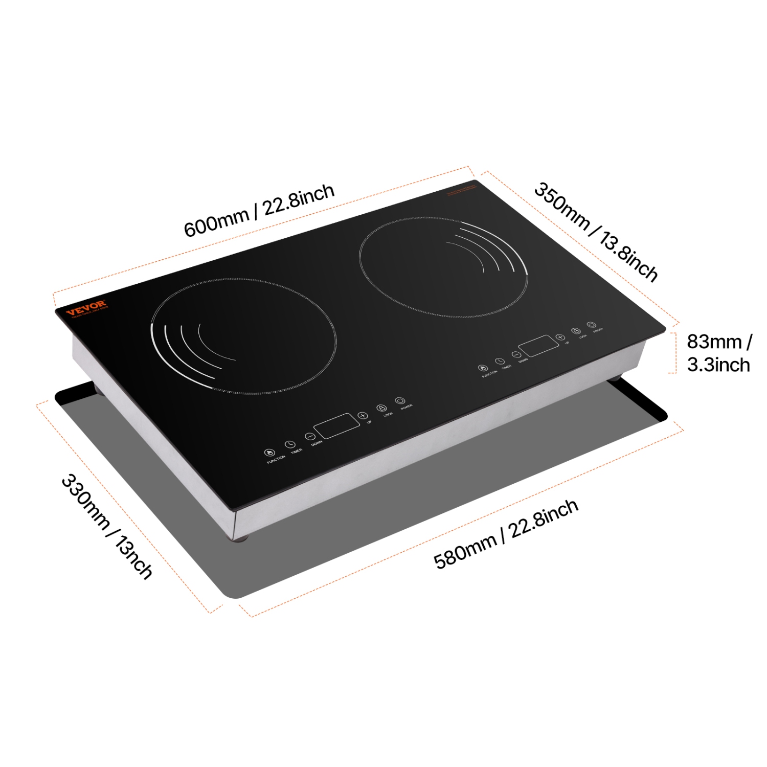 VEVOR 1800W Induction Cooktop, Electric Countertop Burner, 2 Burner Touch Control Stove, Built-in Induction Cooktop with 9 Power Settings, Child