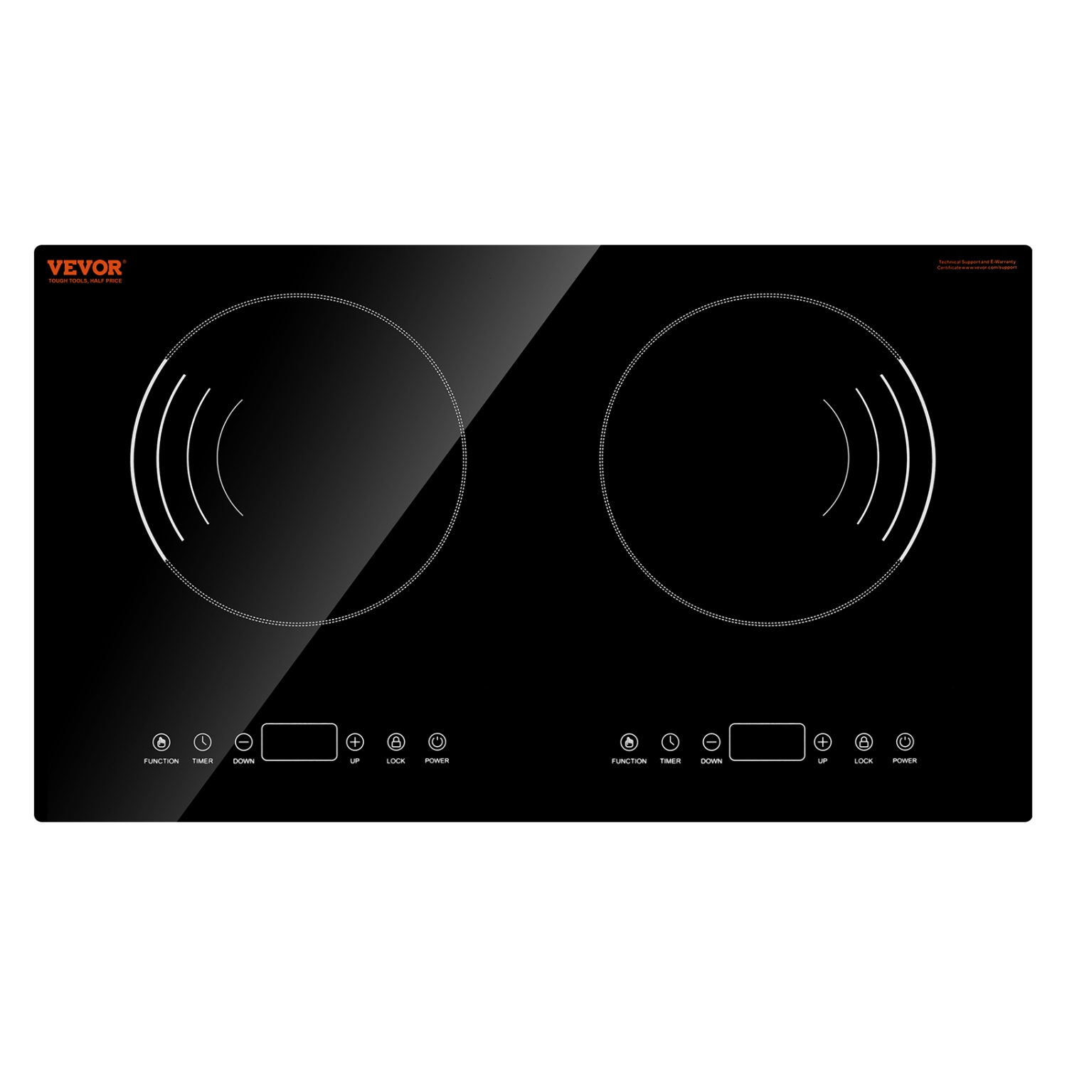 VEVOR 1800W Induction Cooktop, Electric Countertop Burner, 2 Burner Touch Control Stove, Built-in Induction Cooktop with 9 Power Settings, Child