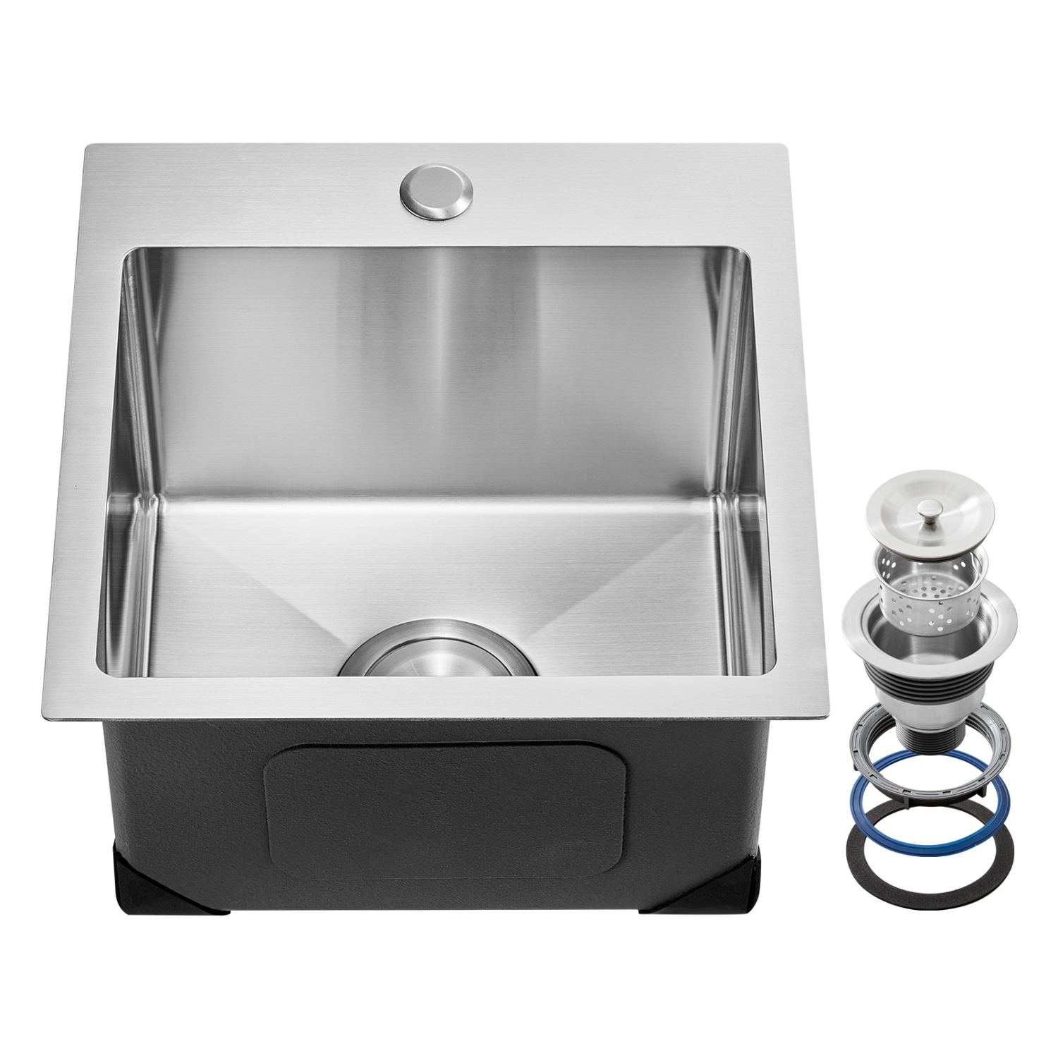 VEVOR 15 inch Kitchen Sink Workstation, 304 Stainless Steel Top Mount Sinks, Drop-In Single Bowl Farmhouse Basin with Accessories, for RV, Prep
