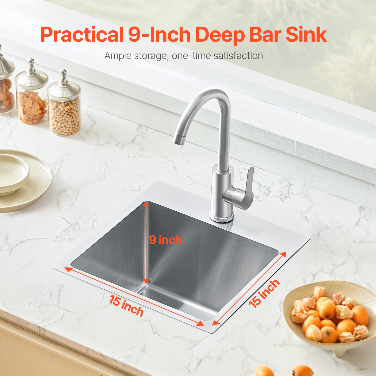 VEVOR 15 inch Kitchen Sink Workstation, 304 Stainless Steel Top Mount Sinks, Drop-In Single Bowl Farmhouse Basin with Accessories, for RV, Prep