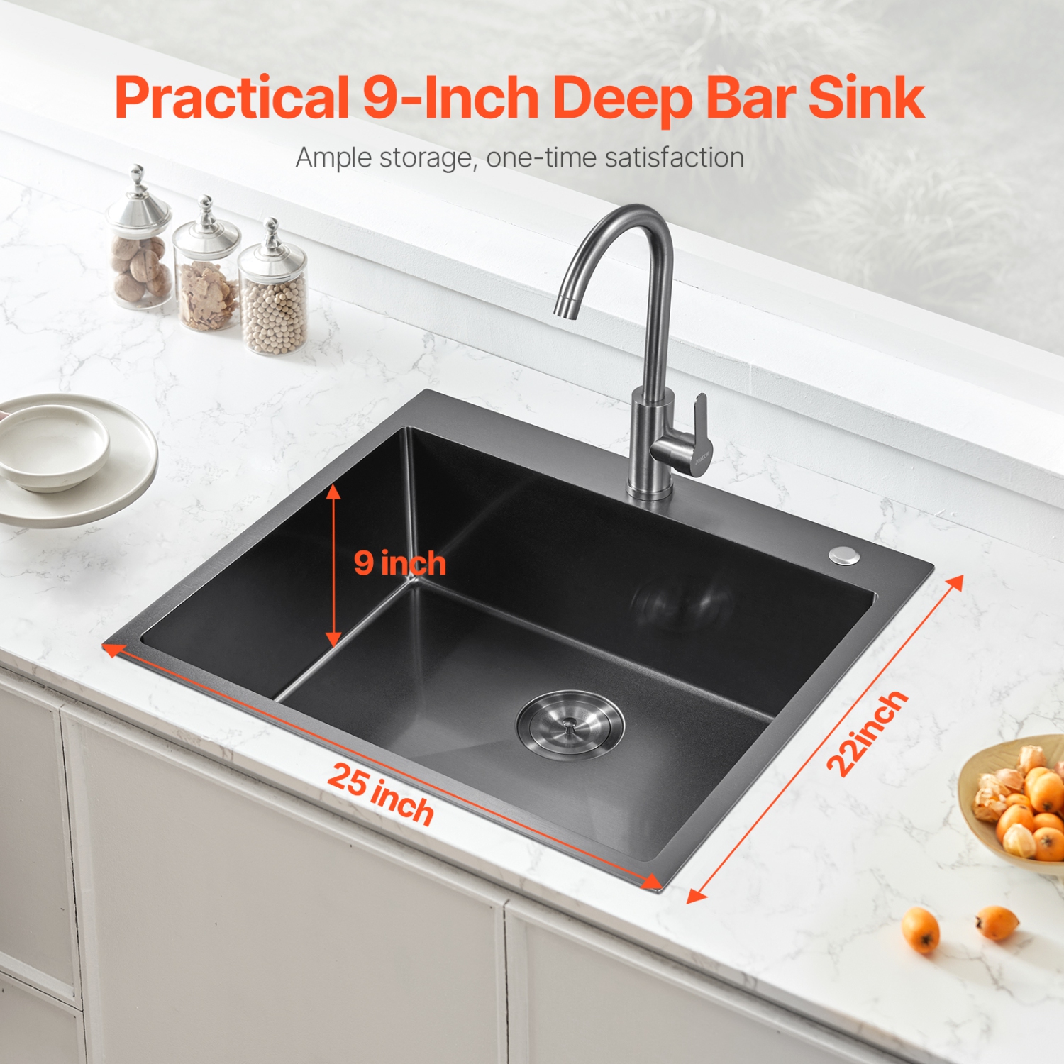 VEVOR 25 inch Kitchen Sink Workstation, 304 Stainless Steel Top Mount Sinks, Drop-In Single Bowl Farmhouse Basin with Accessories, for RV, Prep