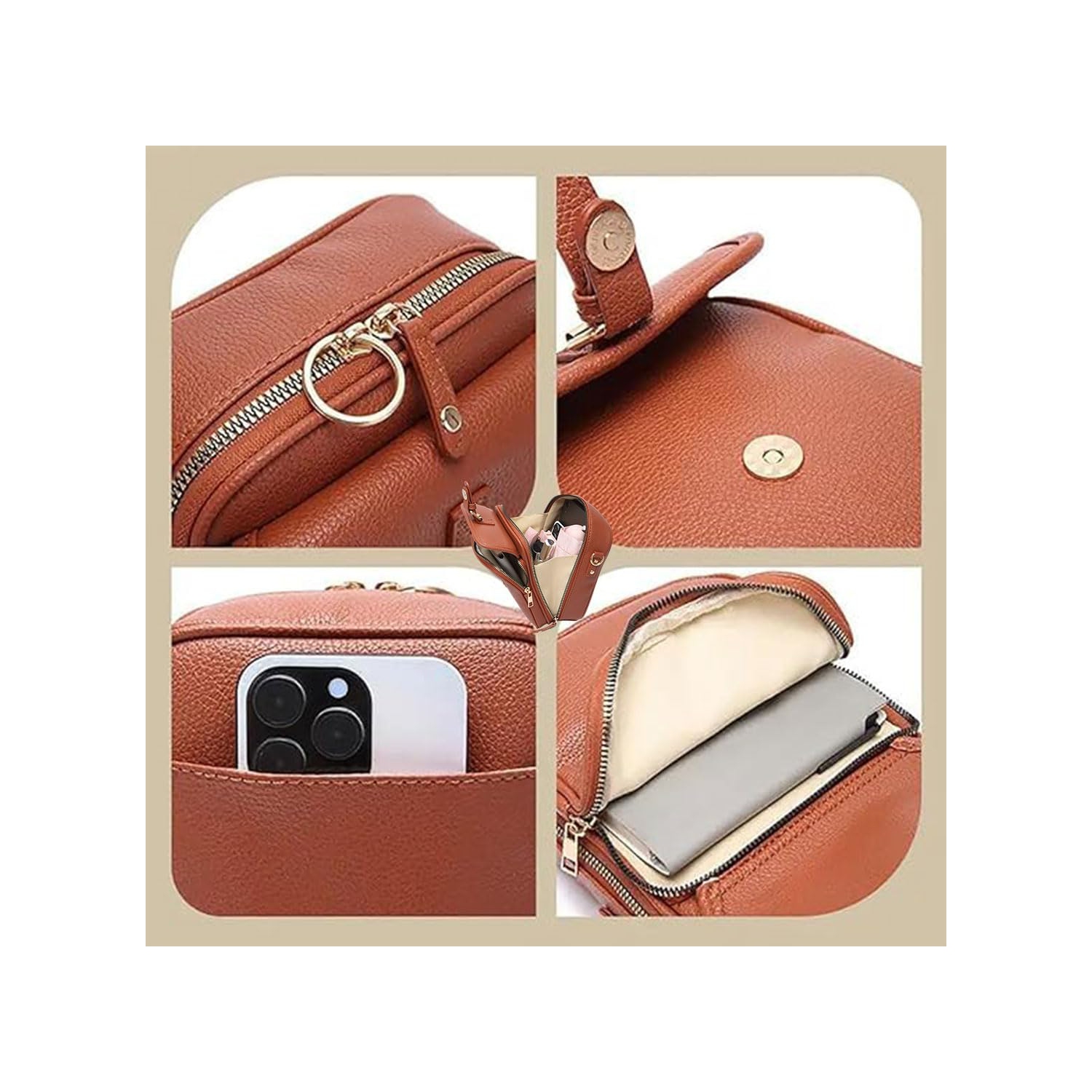 Sac à bandoulière rétro en cuir, sac à bandoulière décontracté avec 10 fentes pour cartes, modèle unisexe