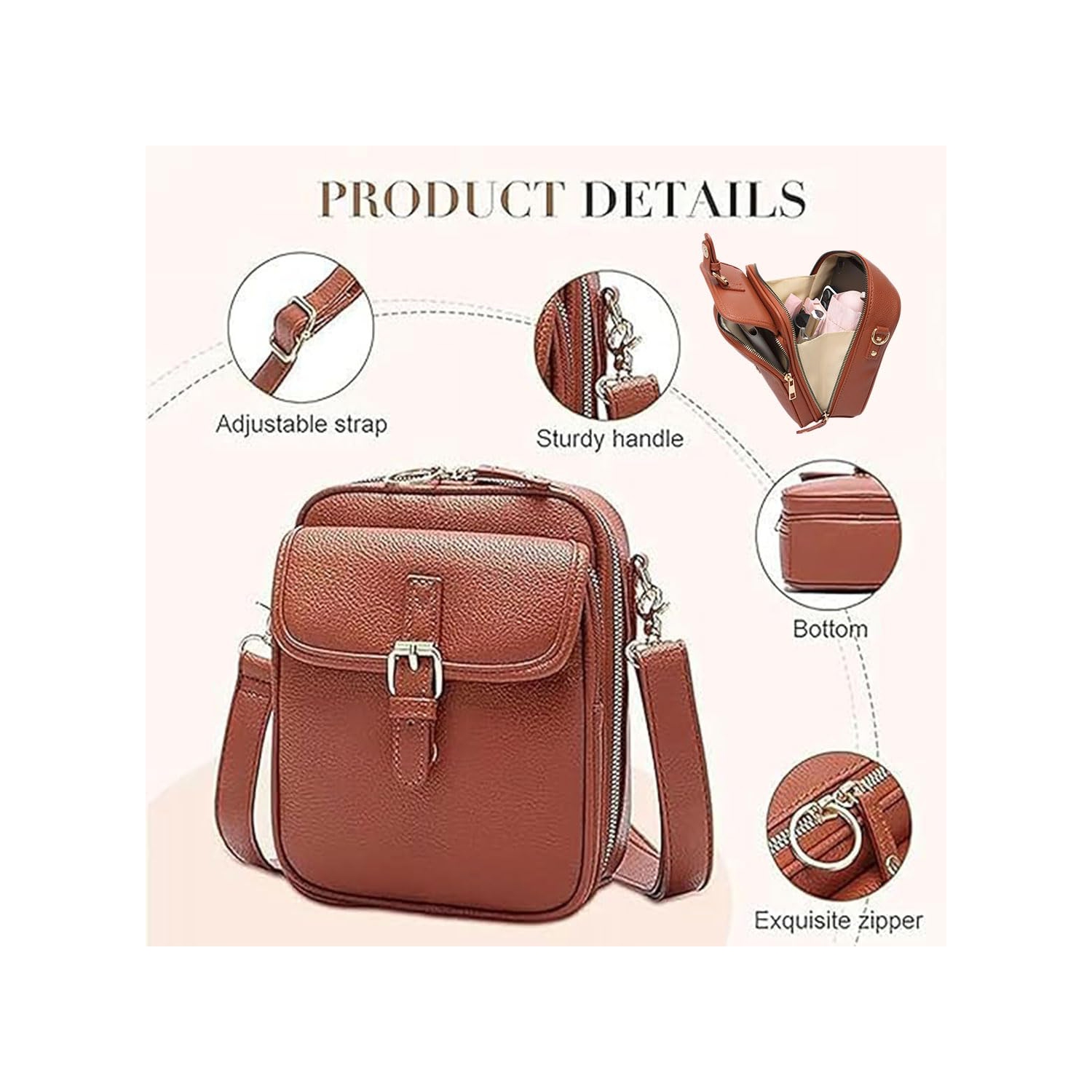 Sac à bandoulière rétro en cuir, sac à bandoulière décontracté avec 10 fentes pour cartes, modèle unisexe