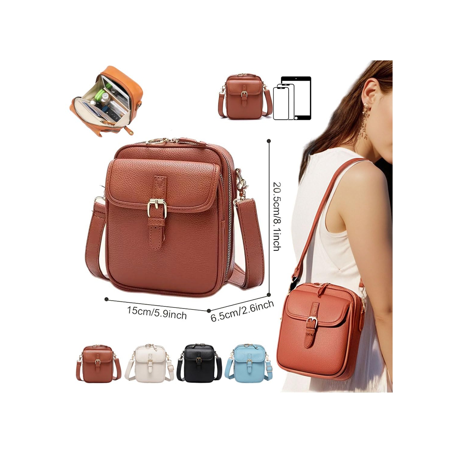 Sac à bandoulière rétro en cuir, sac à bandoulière décontracté avec 10 fentes pour cartes, modèle unisexe