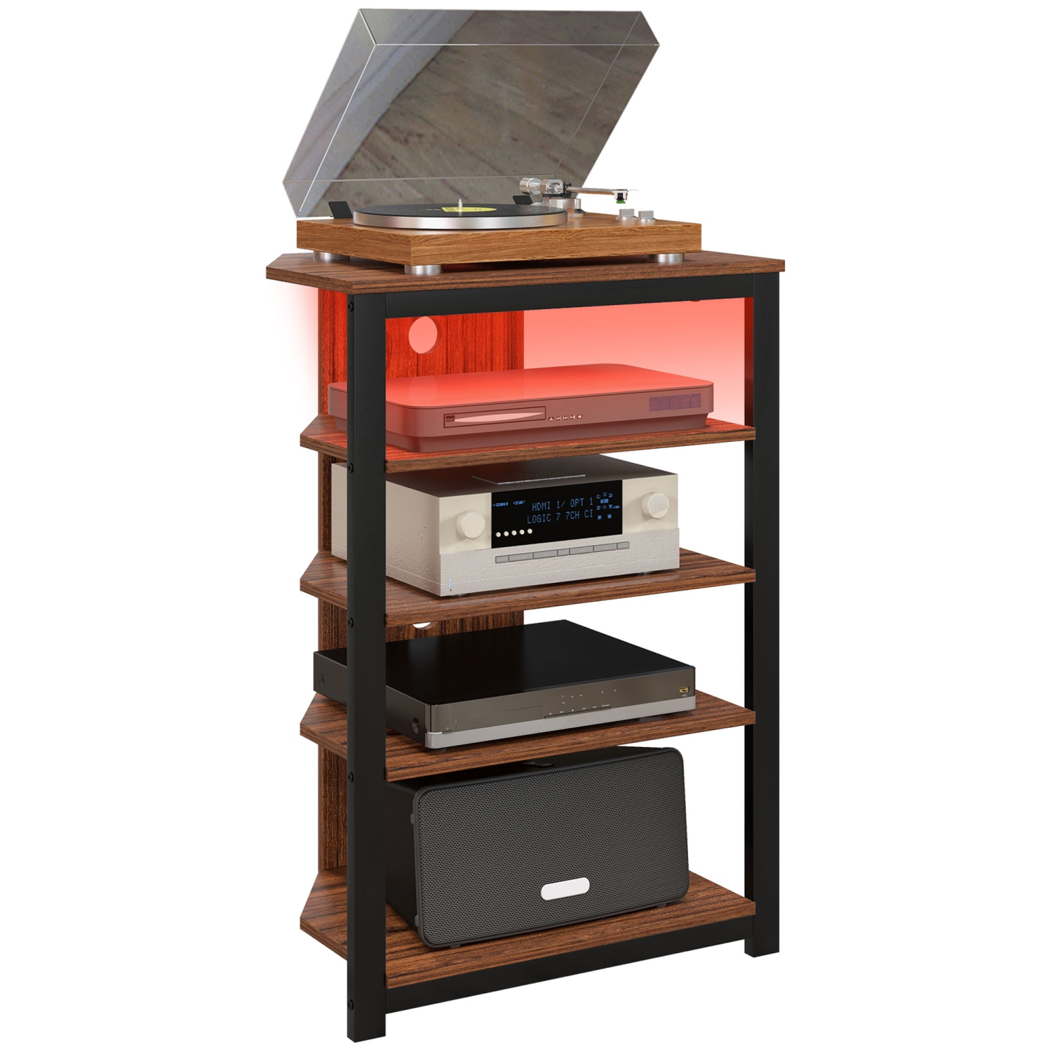 HOMCOM Corner TV Stand for TVs up to 29", Modern Entertainment Center with 4-Tier Storage Shelves and LED Lights, Media Console with Cable Management for Living Room