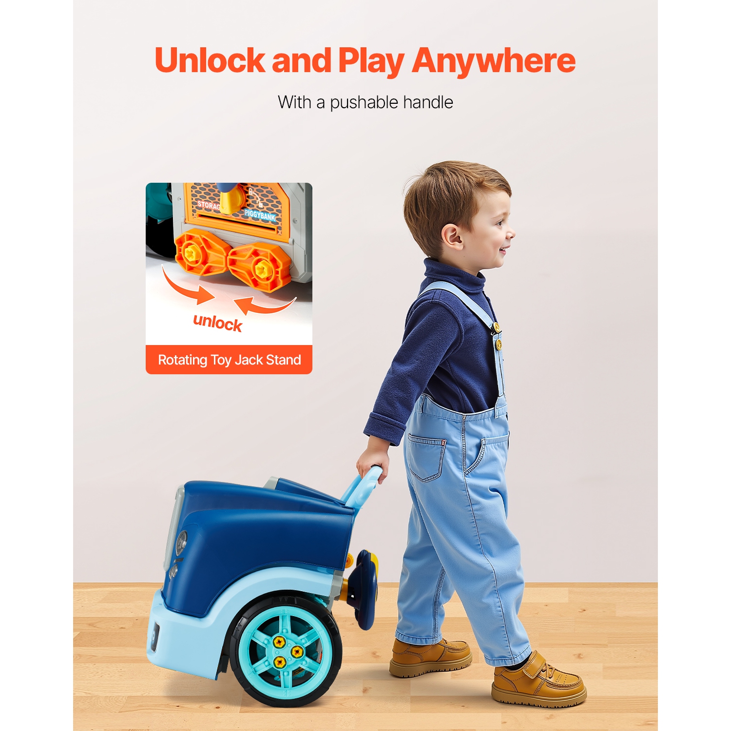 VEVOR 60 Pieces Engine Toy, Kids Mechanic Car Repair Set with Removable Parts, Lights and Sounds, Steering Wheel and Horn, Kids Mechanic Workshop Set