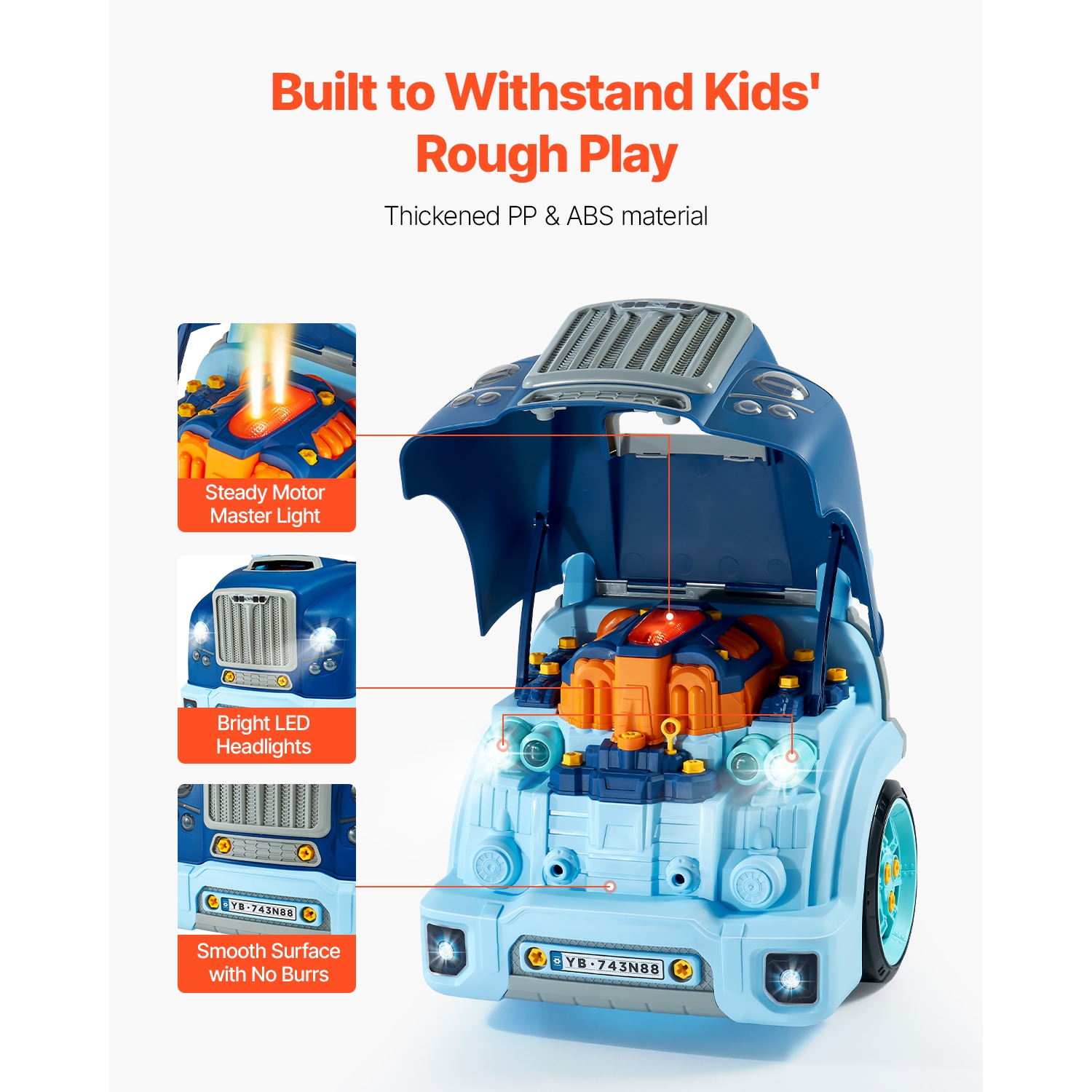 VEVOR 60 Pieces Engine Toy, Kids Mechanic Car Repair Set with Removable Parts, Lights and Sounds, Steering Wheel and Horn, Kids Mechanic Workshop Set