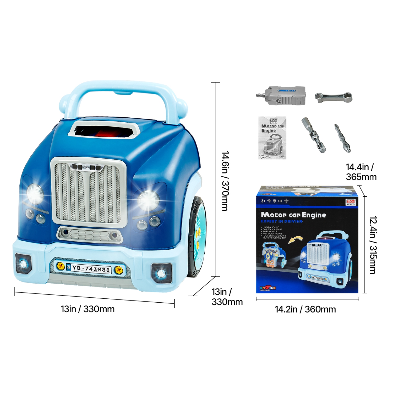 VEVOR 60 Pieces Engine Toy, Kids Mechanic Car Repair Set with Removable Parts, Lights and Sounds, Steering Wheel and Horn, Kids Mechanic Workshop Set