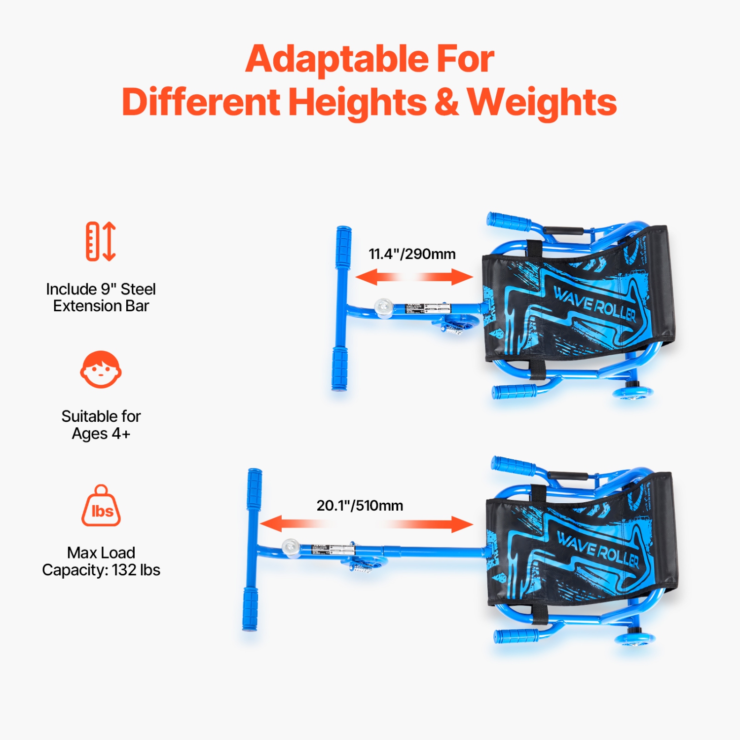 VEVOR Ride on Scooter, Load Capacity of 132 lbs, Swing Side-to-Side for Amazing Ride Powered by Zig-Zag Motion, Ride on Drifting Toy for Ages 4+,