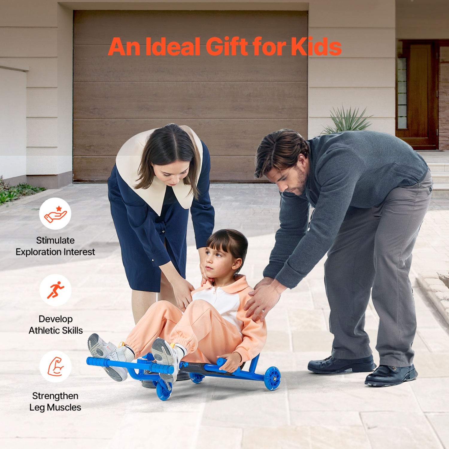 VEVOR Ride on Scooter, Load Capacity of 132 lbs, Swing Side-to-Side for Amazing Ride Powered by Zig-Zag Motion, Ride on Drifting Toy for Ages 4+,