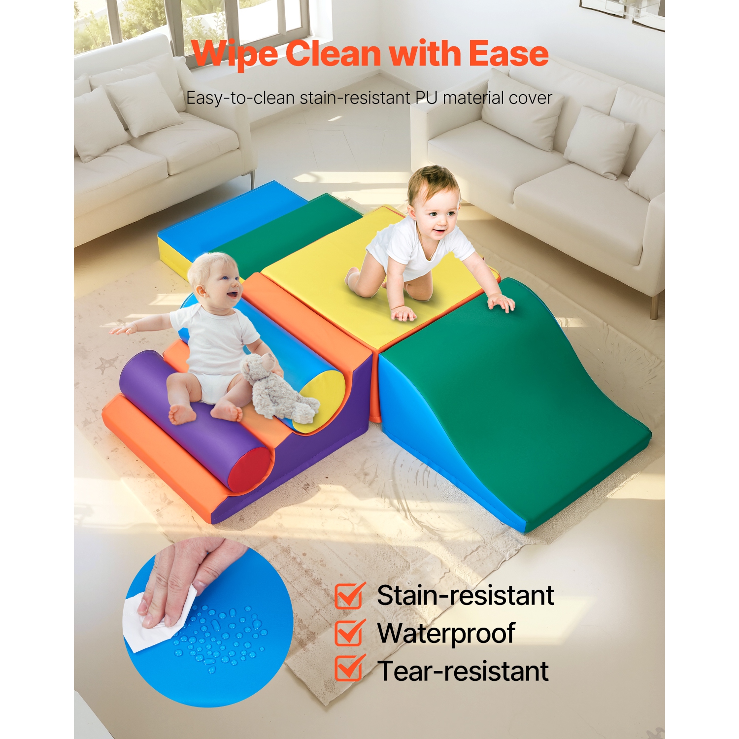 VEVOR 7-Piece Set Climbing Toys, Foam Climbing Toys for Toddlers 6 Months to 3 Years Old, PU Leather Climbing Blocks, Indoor Climb and Crawl Activity